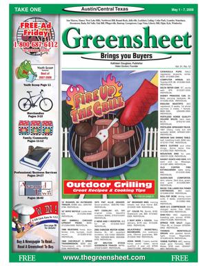 Primary view of object titled 'The Greensheet (Austin, Tex.), Vol. 31, No. 12, Ed. 1 Thursday, May 1, 2008'.