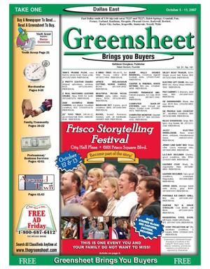 Primary view of object titled 'The Greensheet (Dallas, Tex.), Vol. 31, No. 181, Ed. 1 Friday, October 5, 2007'.