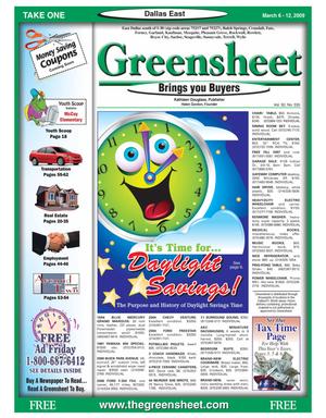 Primary view of object titled 'The Greensheet (Dallas, Tex.), Vol. 32, No. 335, Ed. 1 Friday, March 6, 2009'.