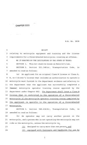 Primary view of object titled '83rd Texas Legislature, Regular Session, House Bill 3838, Chapter 1111'.