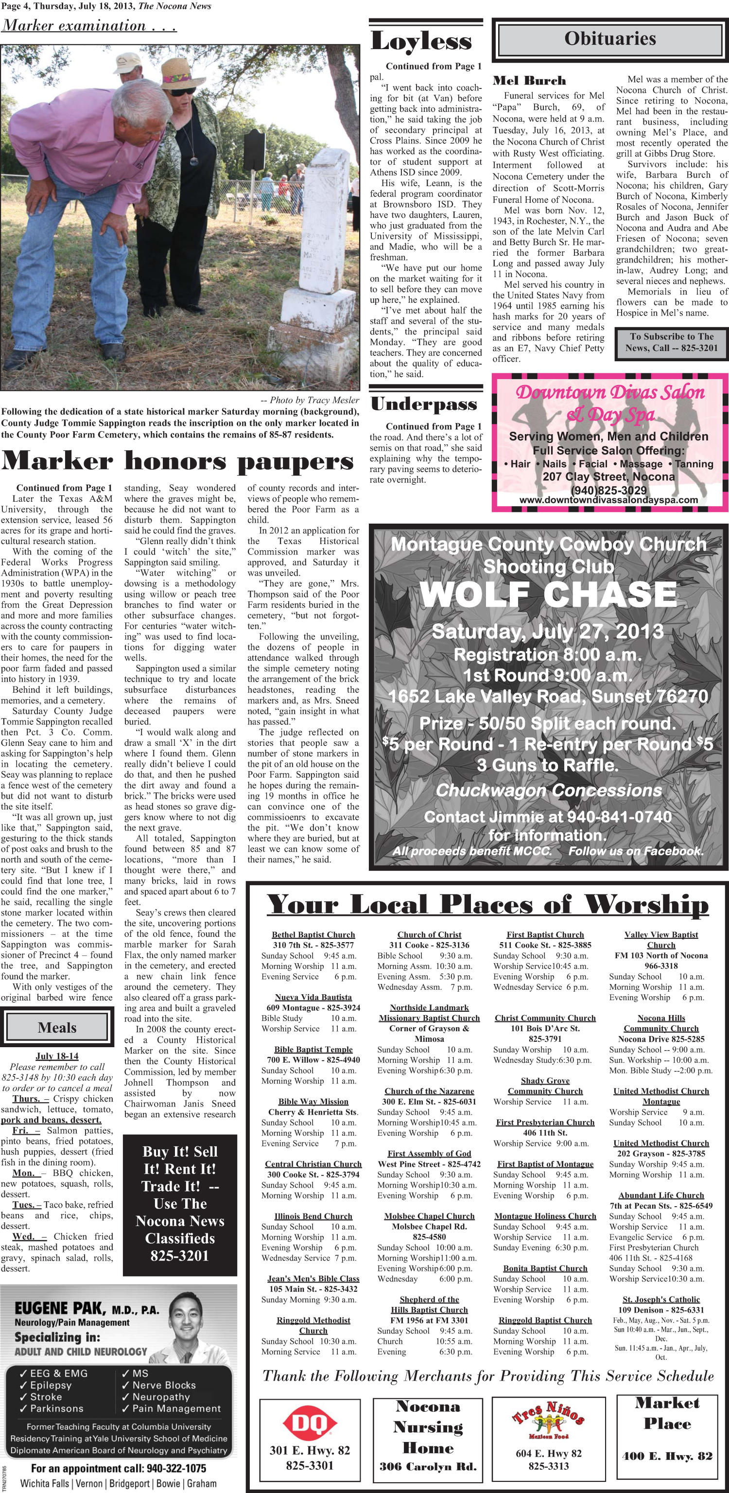 The Nocona News (Nocona, Tex.), Vol. 109, No. 7, Ed. 1 Thursday, July 18, 2013
                                                
                                                    [Sequence #]: 4 of 8
                                                