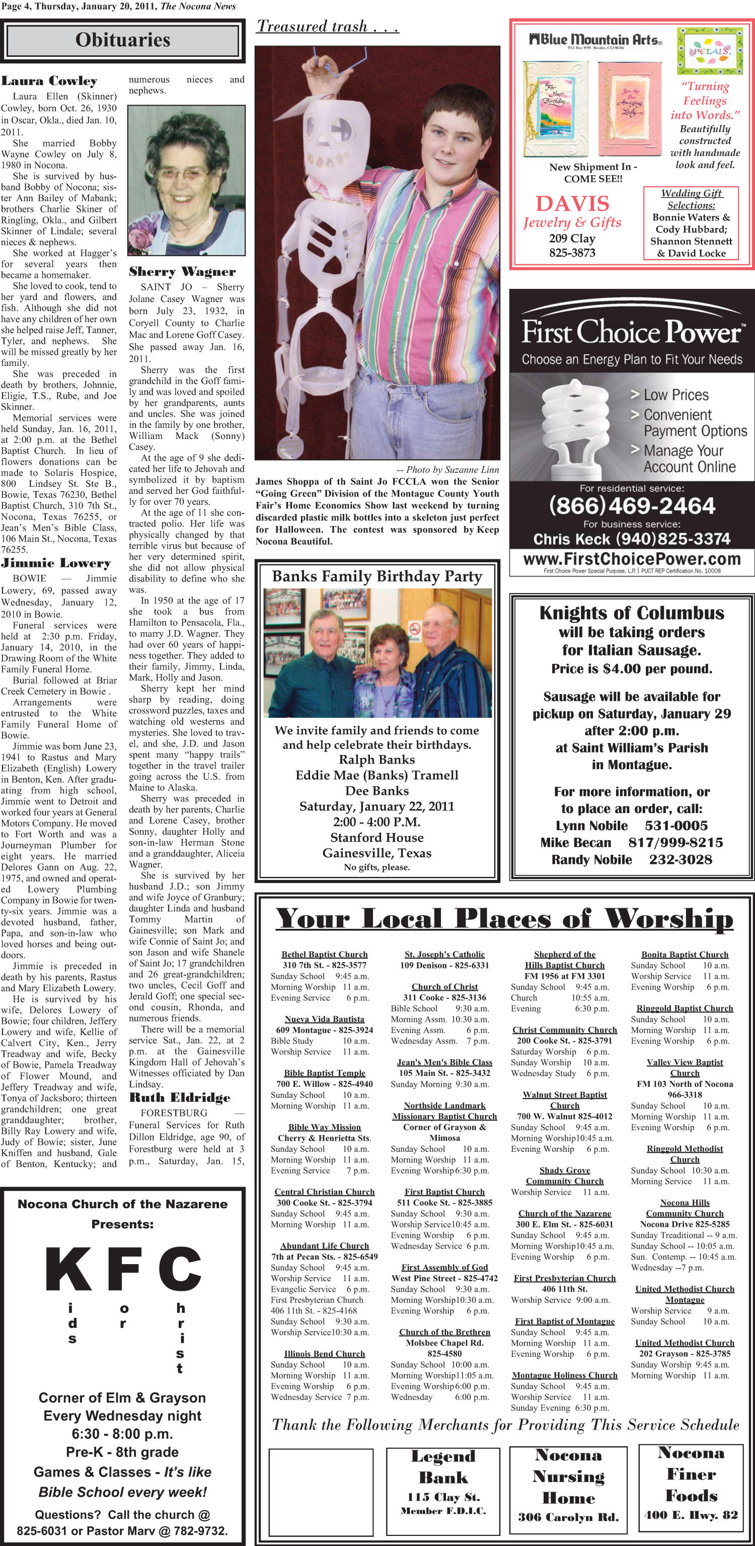 The Nocona News (Nocona, Tex.), Vol. 106, No. 34, Ed. 1 Thursday, January 20, 2011
                                                
                                                    [Sequence #]: 4 of 12
                                                