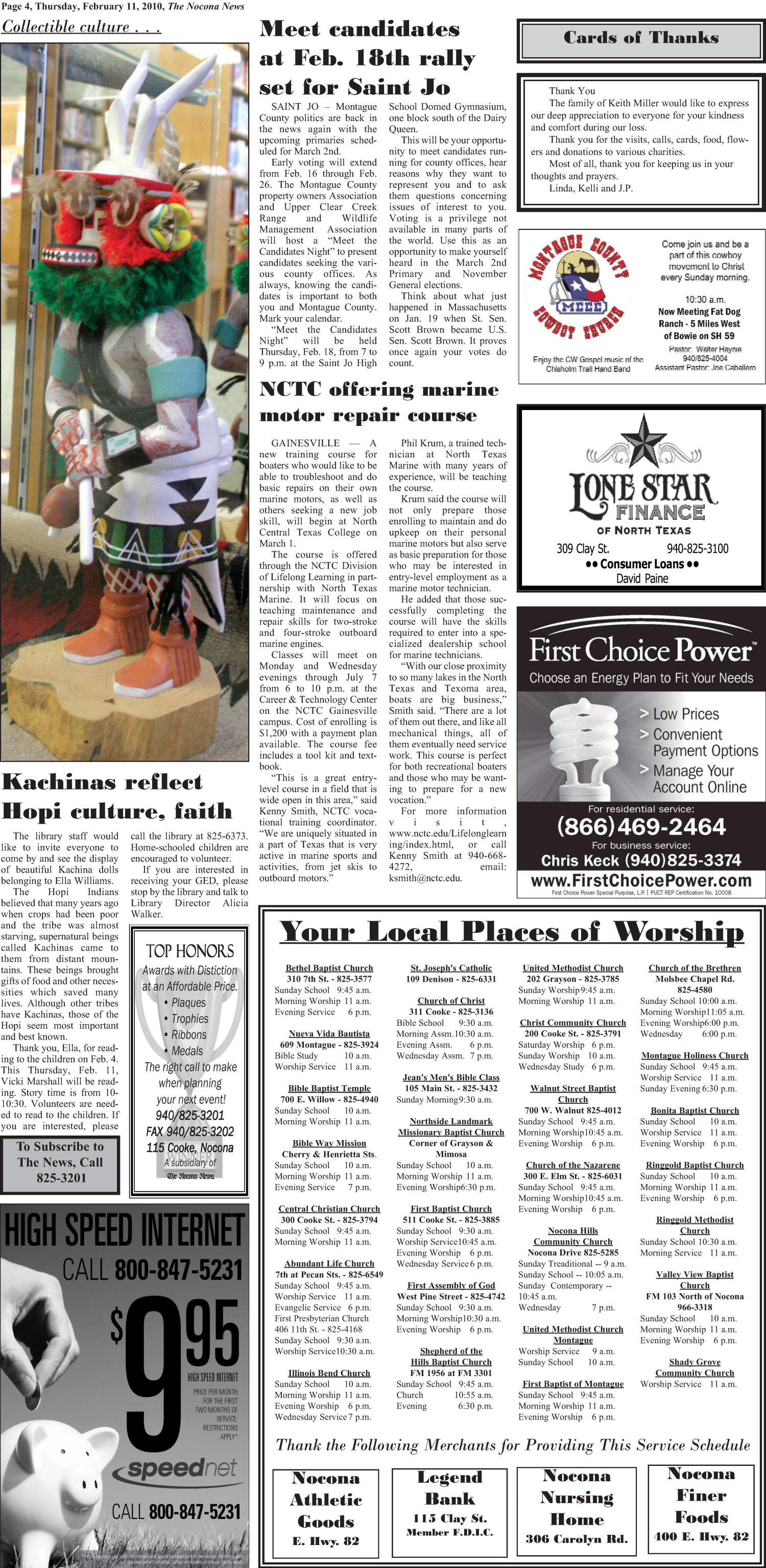 The Nocona News (Nocona, Tex.), Vol. 105, No. 36, Ed. 1 Thursday, February 11, 2010
                                                
                                                    [Sequence #]: 4 of 12
                                                