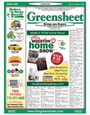 Primary view of Greensheet (Houston, Tex.), Vol. 39, No. 304, Ed. 1 Wednesday, July 30, 2008
