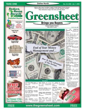 Primary view of object titled 'Greensheet (Dallas, Tex.), Vol. 32, No. 266, Ed. 1 Friday, December 26, 2008'.