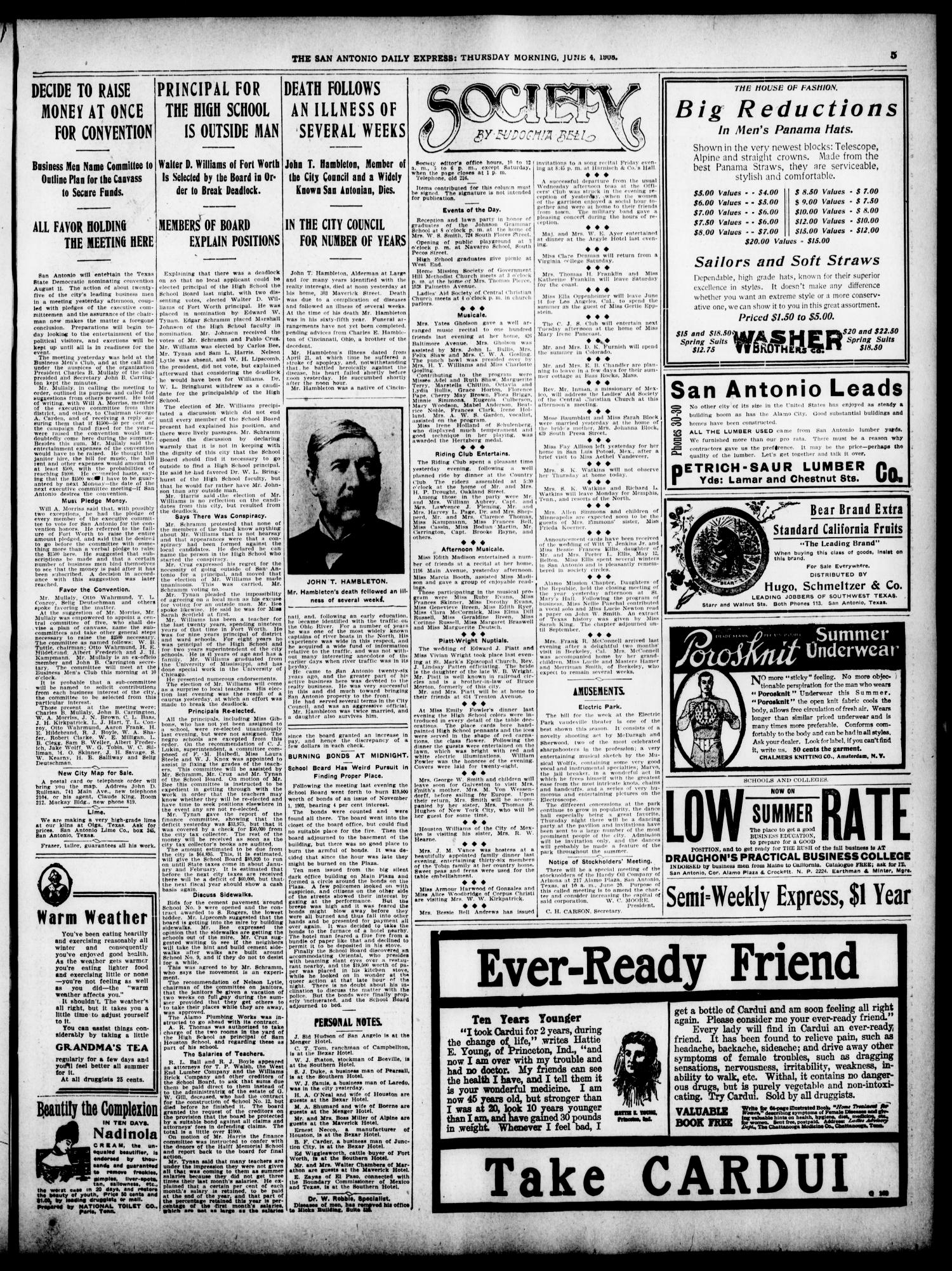The Daily Express. (San Antonio, Tex.), Vol. 43, No. 156, Ed. 1 Thursday, June 4, 1908
                                                
                                                    [Sequence #]: 5 of 12
                                                