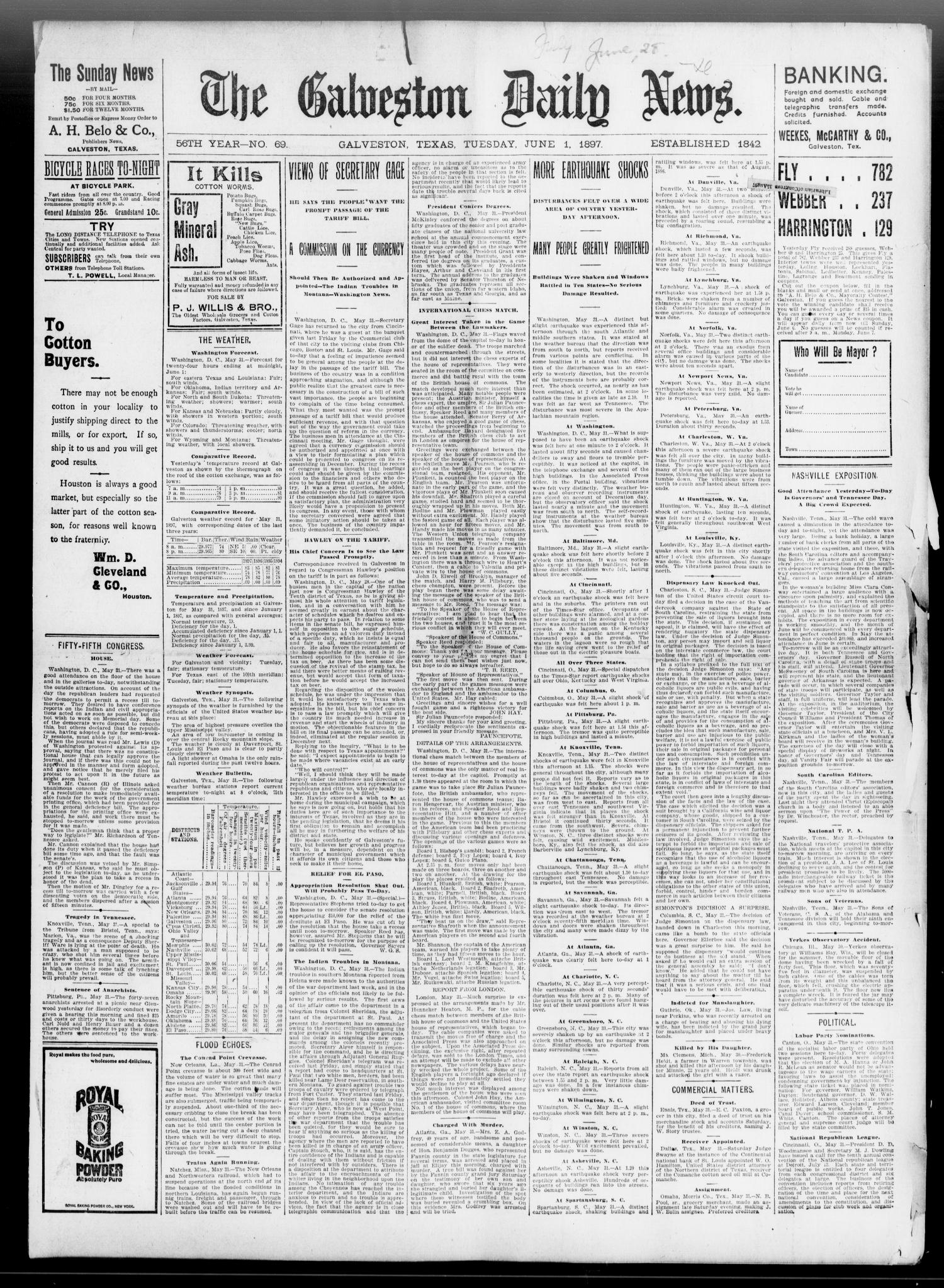 The Galveston Daily News. (Galveston, Tex.), Vol. 56, No. 69, Ed. 1 Tuesday, June 1, 1897
                                                
                                                    [Sequence #]: 1 of 8
                                                