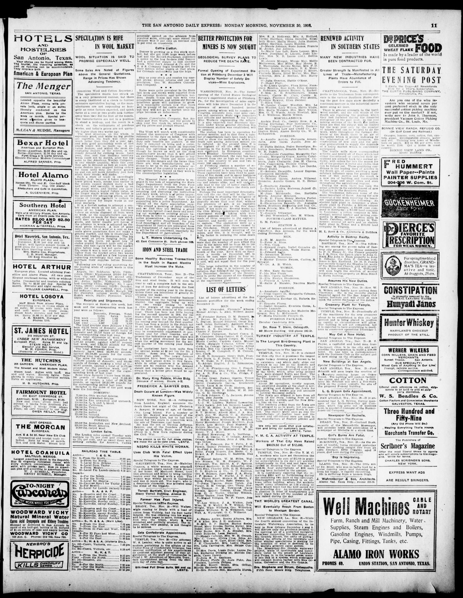 The Daily Express. (San Antonio, Tex.), Vol. 43, No. 335, Ed. 1 Monday, November 30, 1908
                                                
                                                    [Sequence #]: 11 of 12
                                                