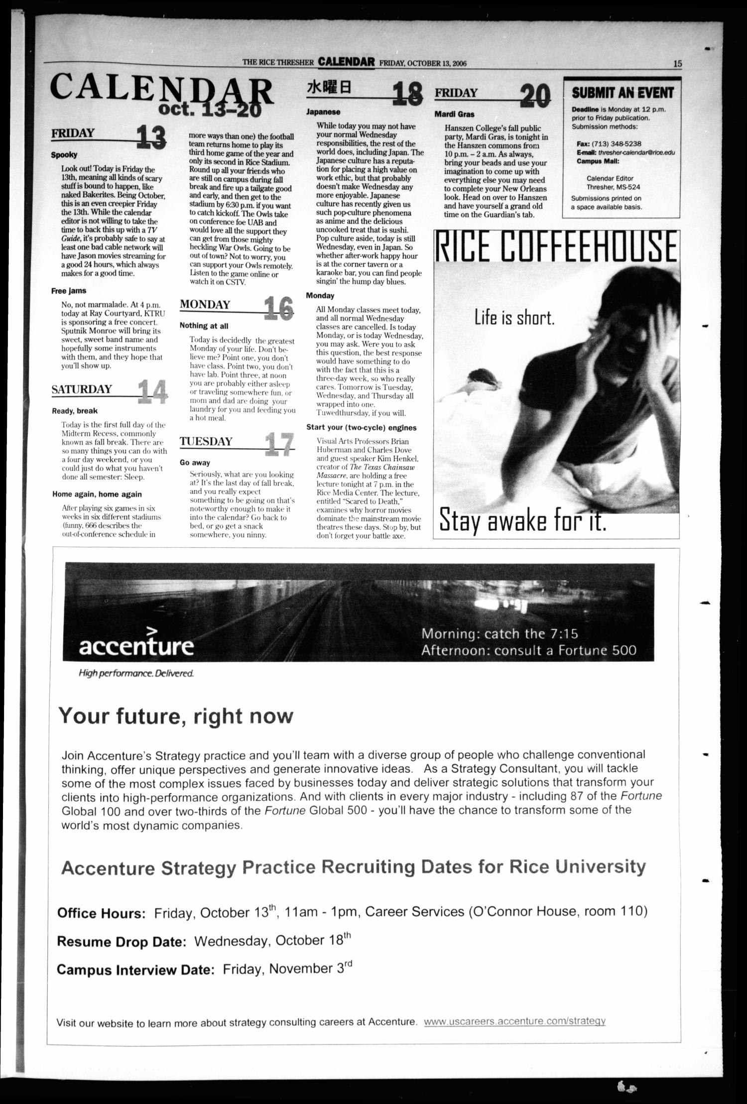 The Rice Thresher, Vol. 94, No. 8, Ed. 1 Friday, October 13, 2006
                                                
                                                    [Sequence #]: 15 of 16
                                                