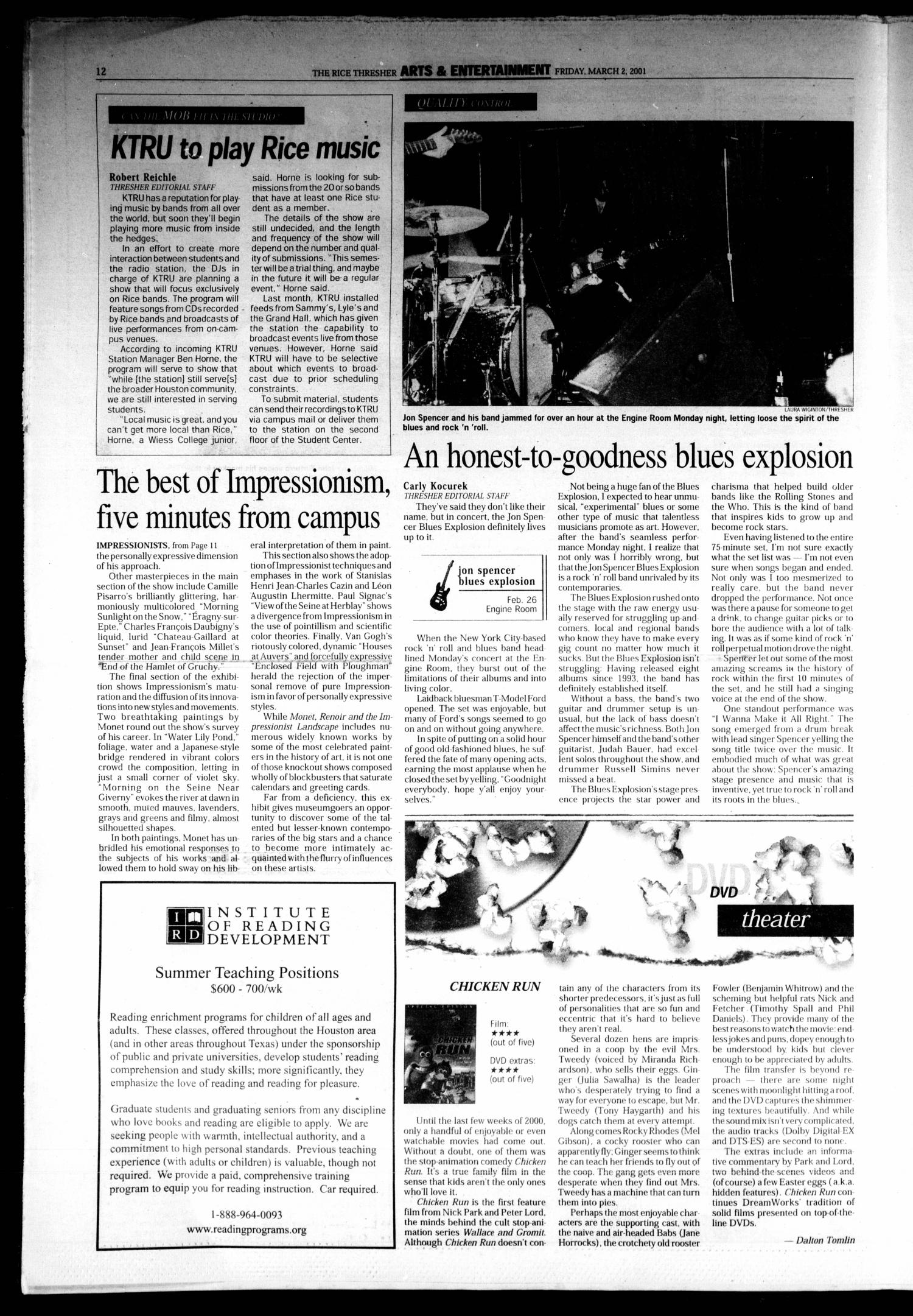 The Rice Thresher, Vol. 88, No. 23, Ed. 1 Friday, March 2, 2001
                                                
                                                    [Sequence #]: 12 of 24
                                                