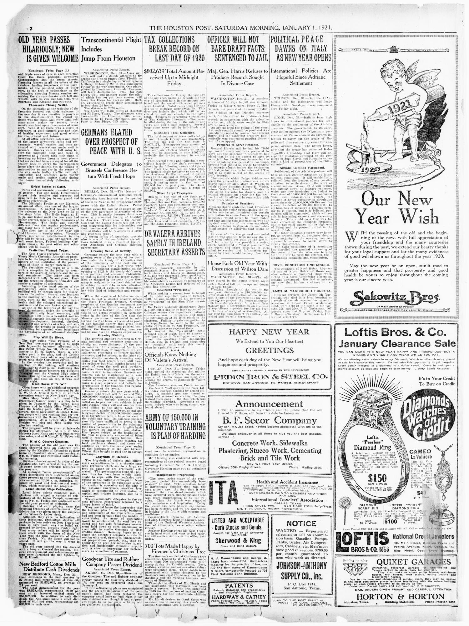 The Houston Post. (Houston, Tex.), Vol. 36, No. 273, Ed. 1 Saturday, January 1, 1921
                                                
                                                    [Sequence #]: 2 of 14
                                                