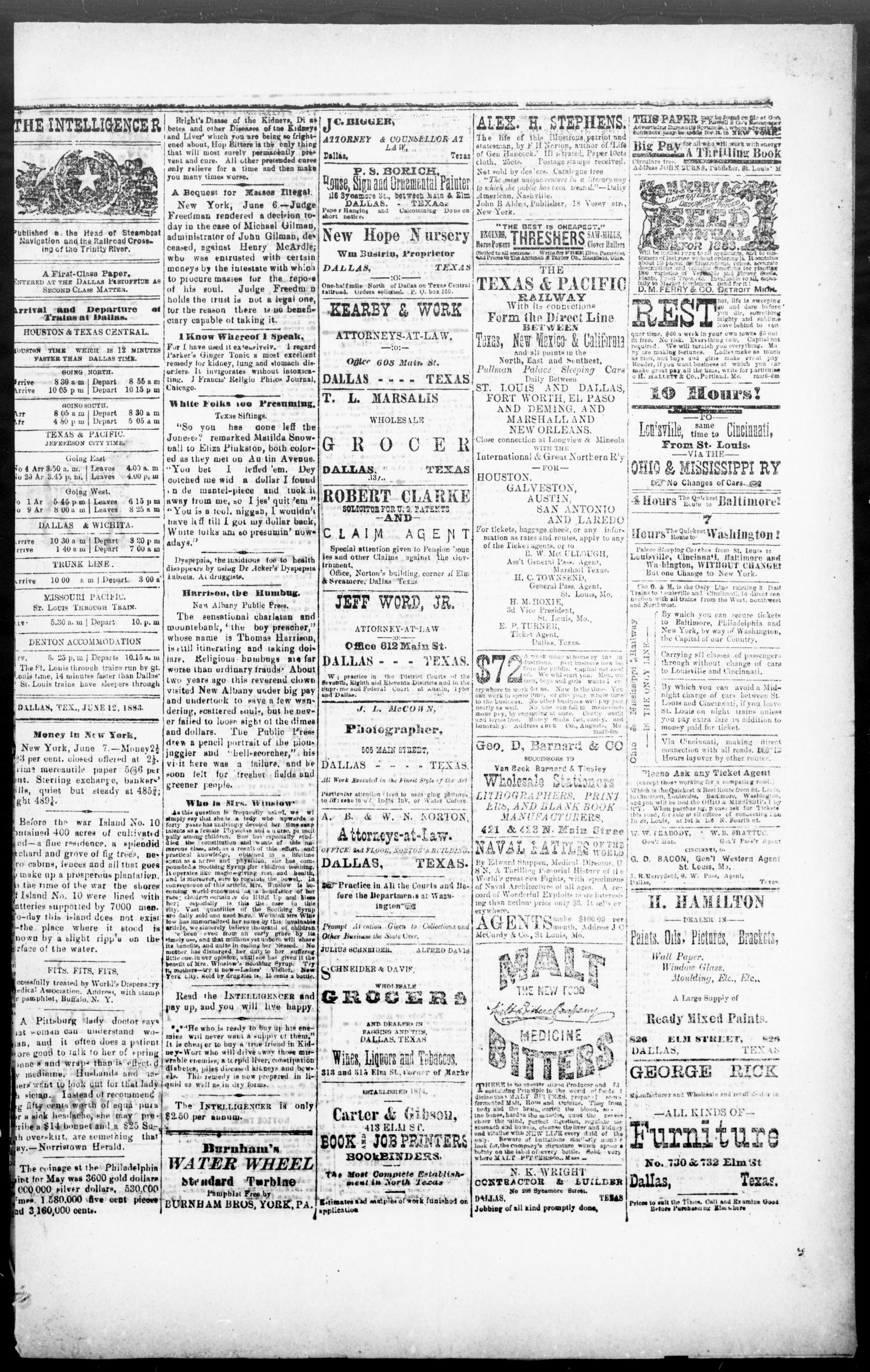Norton's Daily Union Intelligencer. (Dallas, Tex.), Vol. 8, No. 36, Ed. 1 Tuesday, June 12, 1883
                                                
                                                    [Sequence #]: 3 of 4
                                                