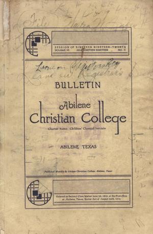 Primary view of object titled 'Catalog of Abilene Christian College, 1919-1920'.