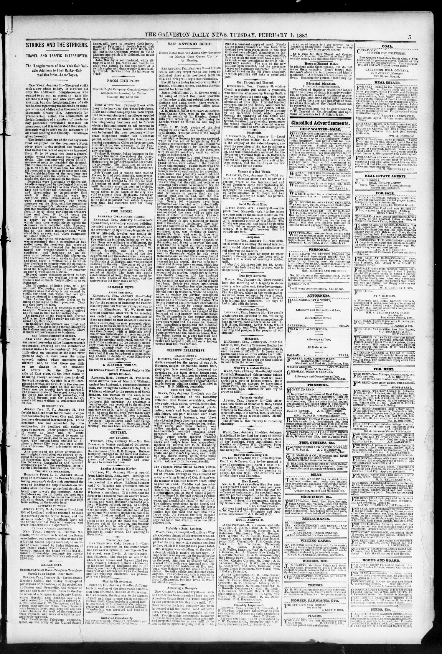 The Galveston Daily News. (Galveston, Tex.), Vol. 45, No. 281, Ed. 1 Tuesday, February 1, 1887
                                                
                                                    [Sequence #]: 5 of 8
                                                