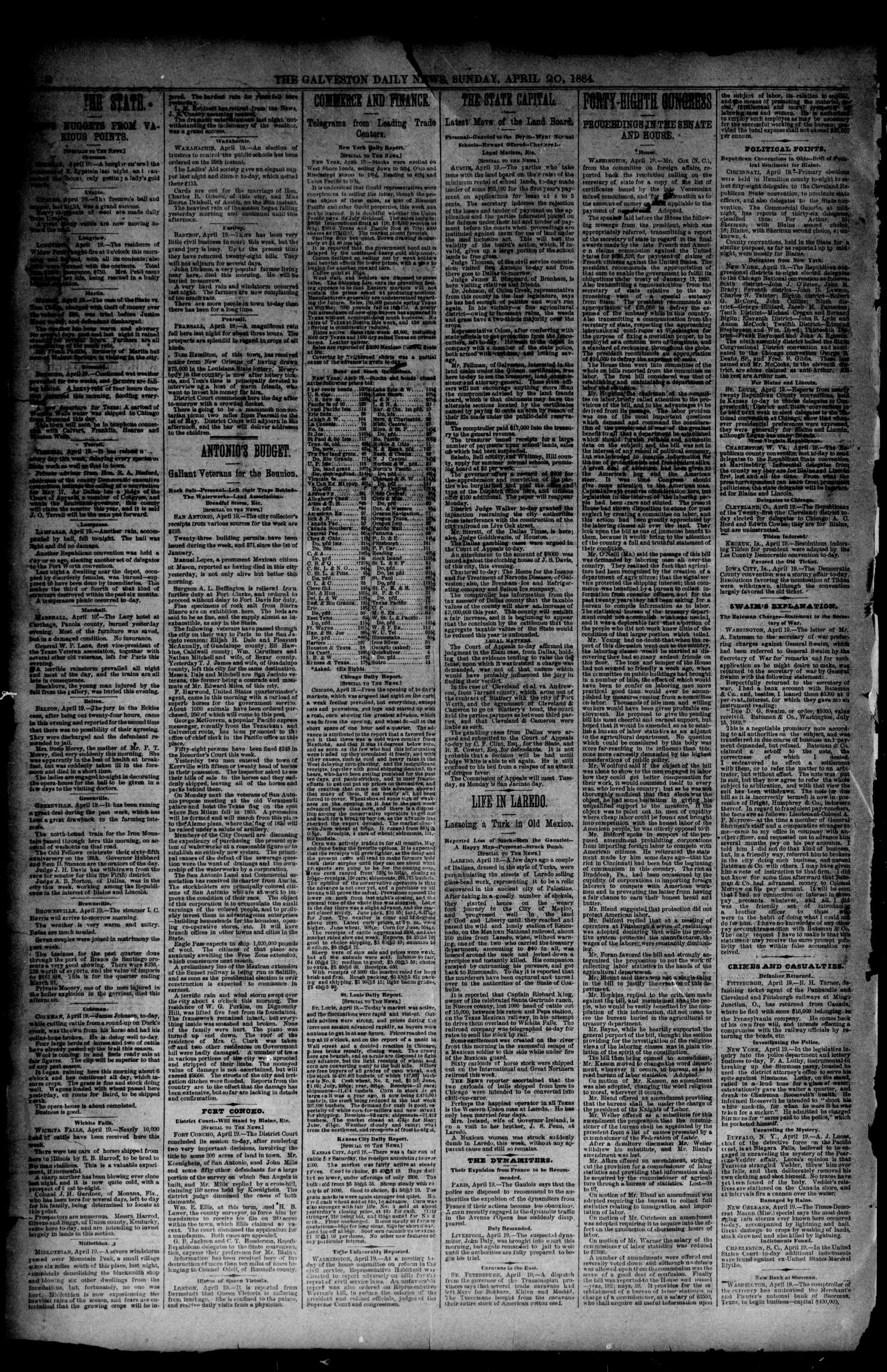 The Galveston Daily News. (Galveston, Tex.), Vol. 43, No. 27, Ed. 1 Sunday, April 20, 1884
                                                
                                                    [Sequence #]: 2 of 8
                                                