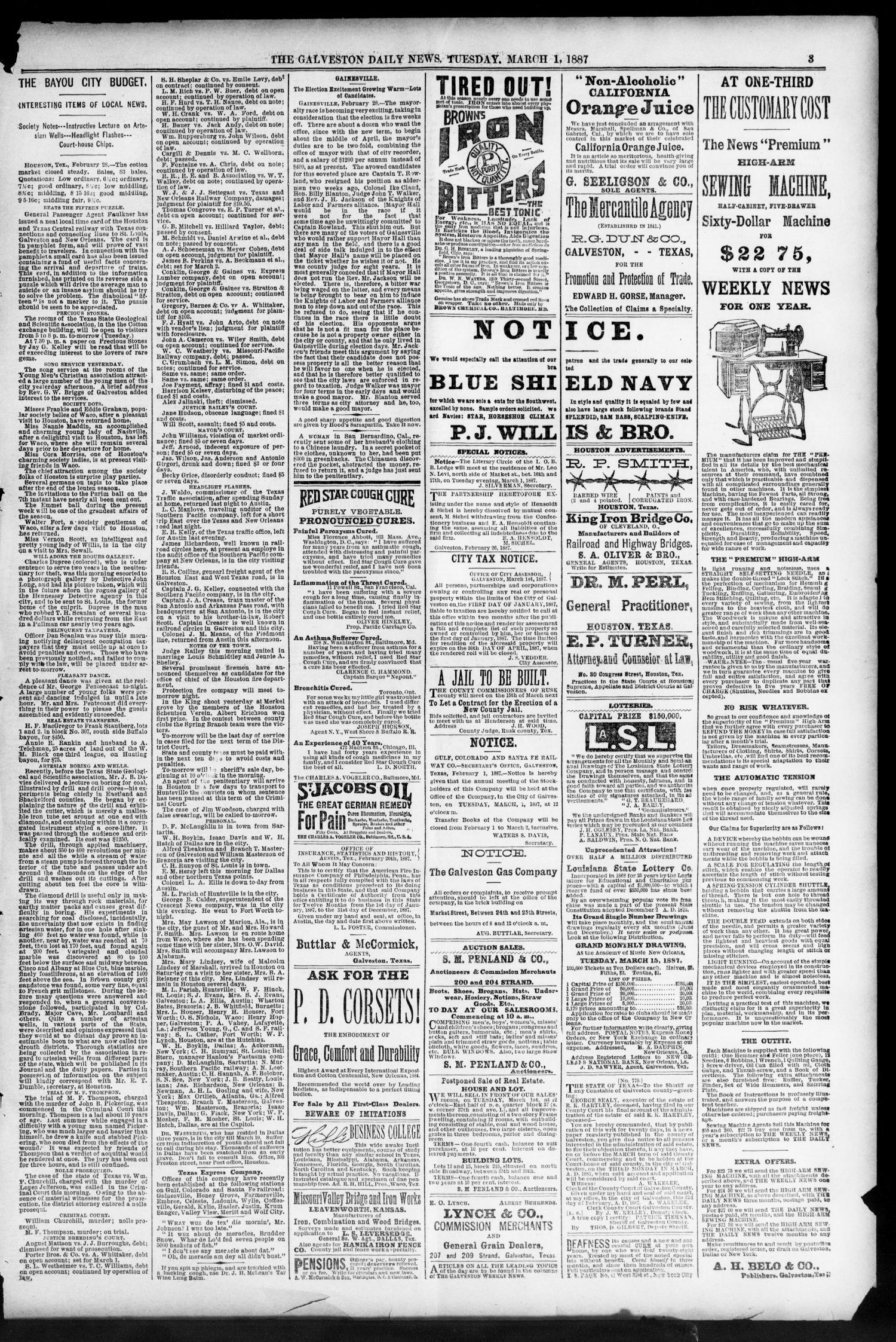 The Galveston Daily News. (Galveston, Tex.), Vol. 45, No. 309, Ed. 1 Tuesday, March 1, 1887
                                                
                                                    [Sequence #]: 3 of 8
                                                