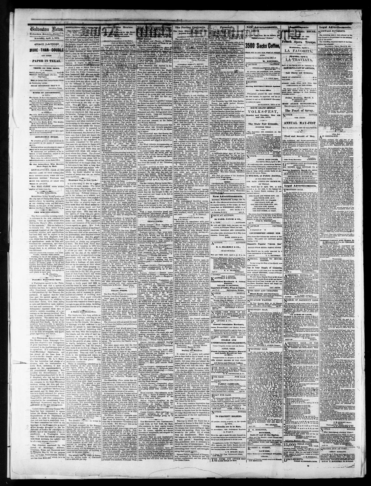 The Galveston Daily News. (Galveston, Tex.), Vol. 34, No. 73, Ed. 1 Wednesday, April 1, 1874
                                                
                                                    [Sequence #]: 2 of 4
                                                