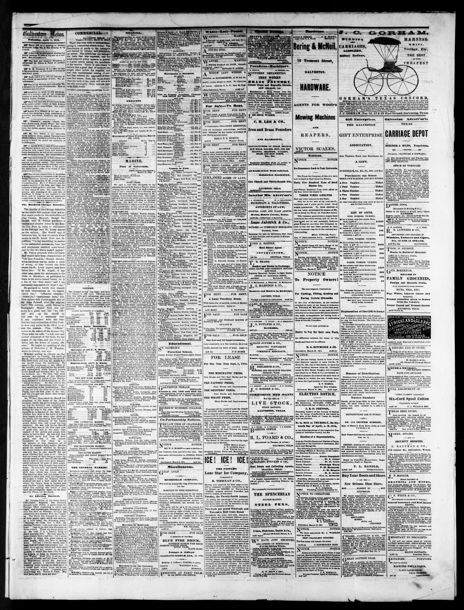 The Galveston Daily News. (Galveston, Tex.), Vol. 34, No. 73, Ed. 1 Wednesday, April 1, 1874
                                                
                                                    [Sequence #]: 3 of 4
                                                