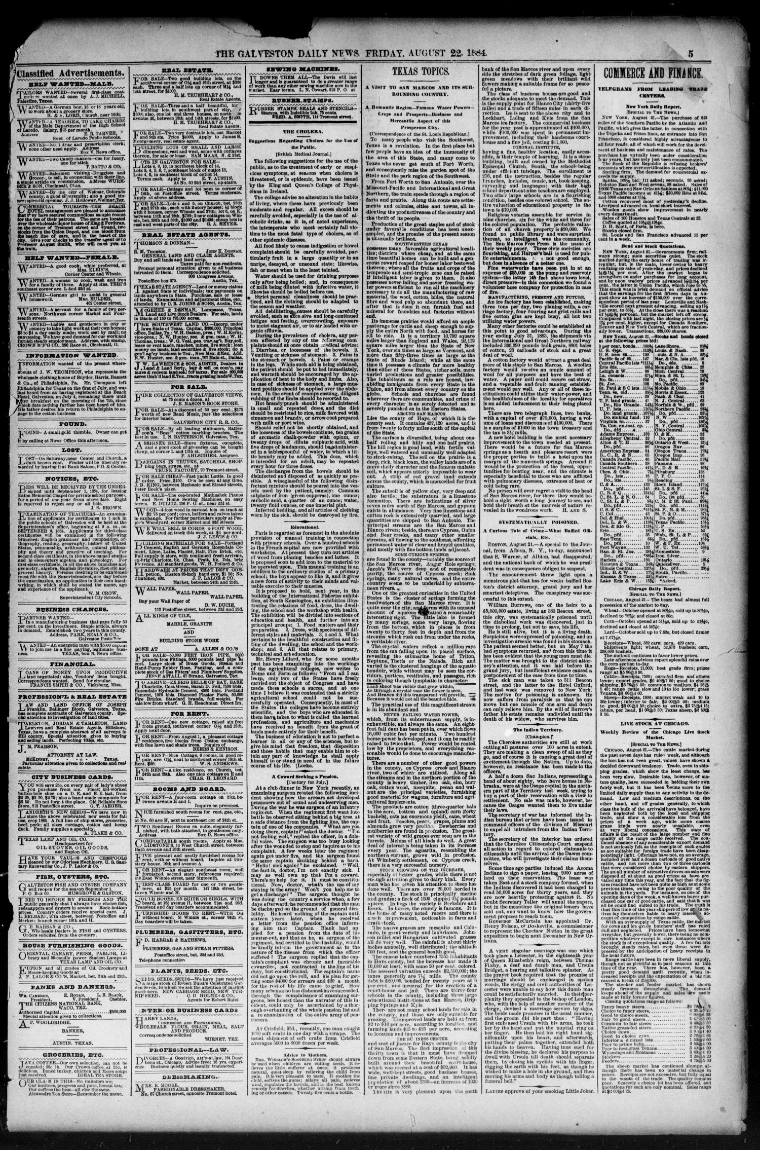 The Galveston Daily News. (Galveston, Tex.), Vol. 43, No. 122, Ed. 1 Friday, August 22, 1884
                                                
                                                    [Sequence #]: 5 of 8
                                                