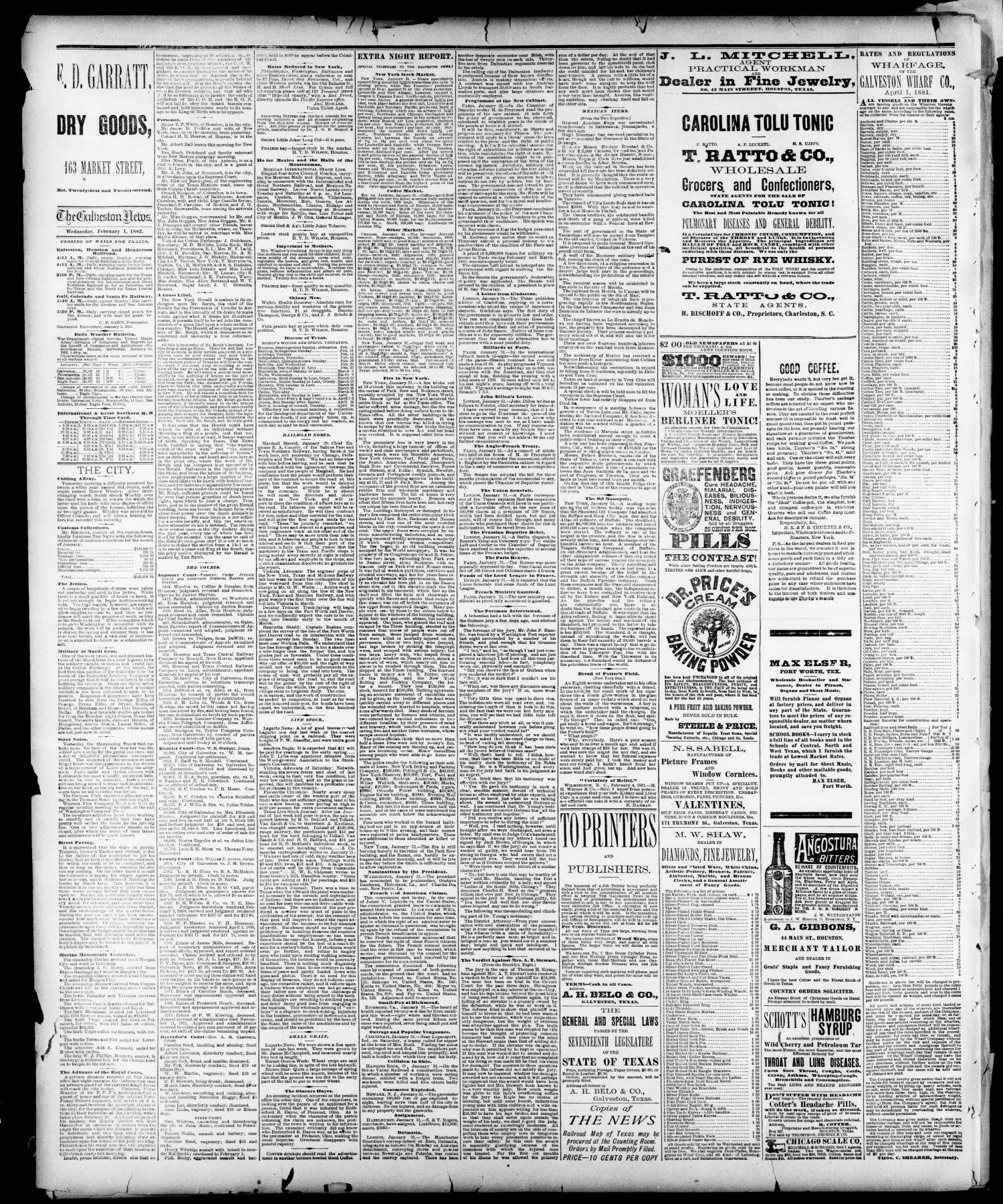The Galveston Daily News. (Galveston, Tex.), Vol. 40, No. 270, Ed. 1 Wednesday, February 1, 1882
                                                
                                                    [Sequence #]: 4 of 4
                                                