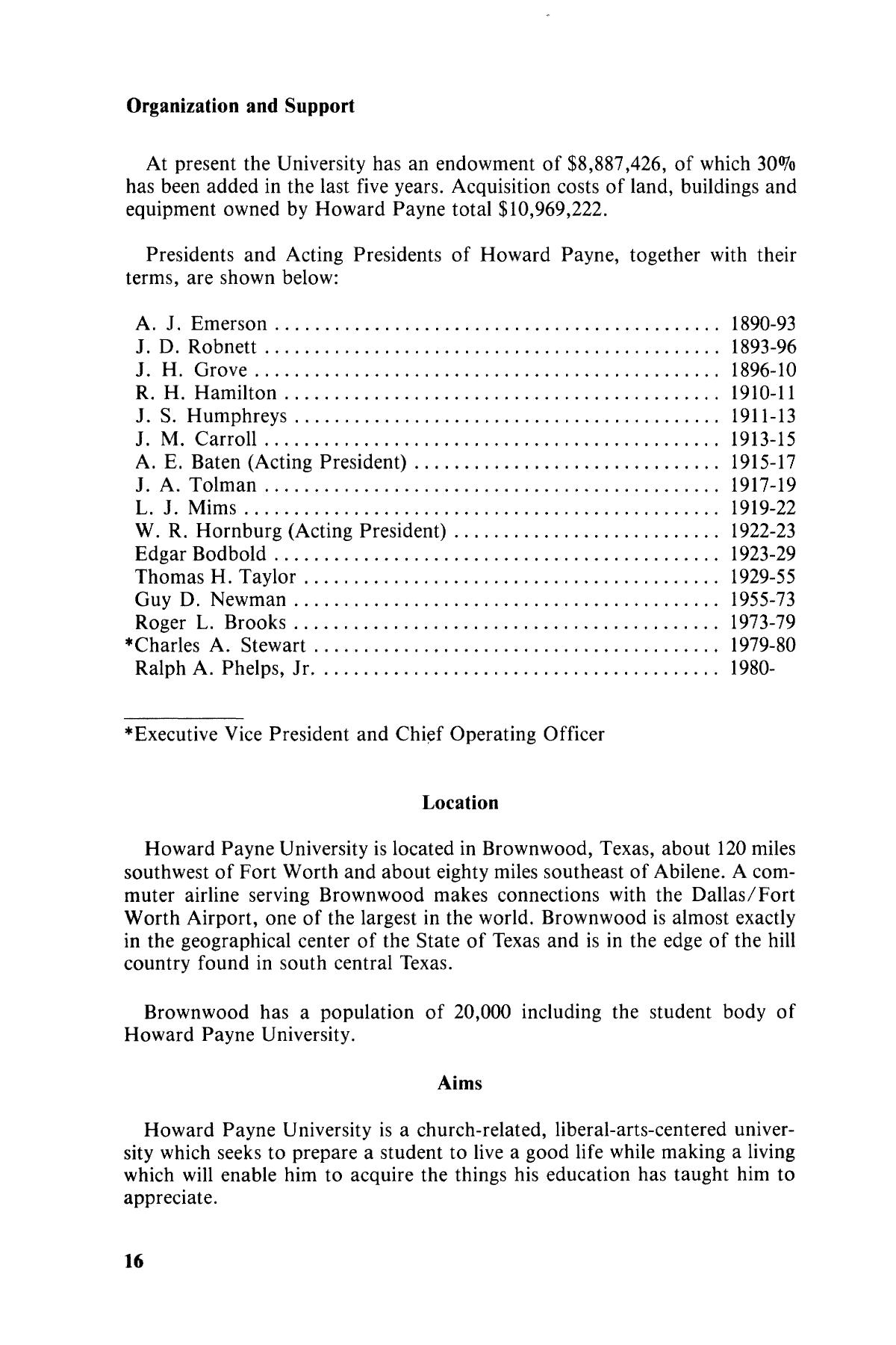 Catalog of Howard Payne University, 1983-1984
                                                
                                                    16
                                                