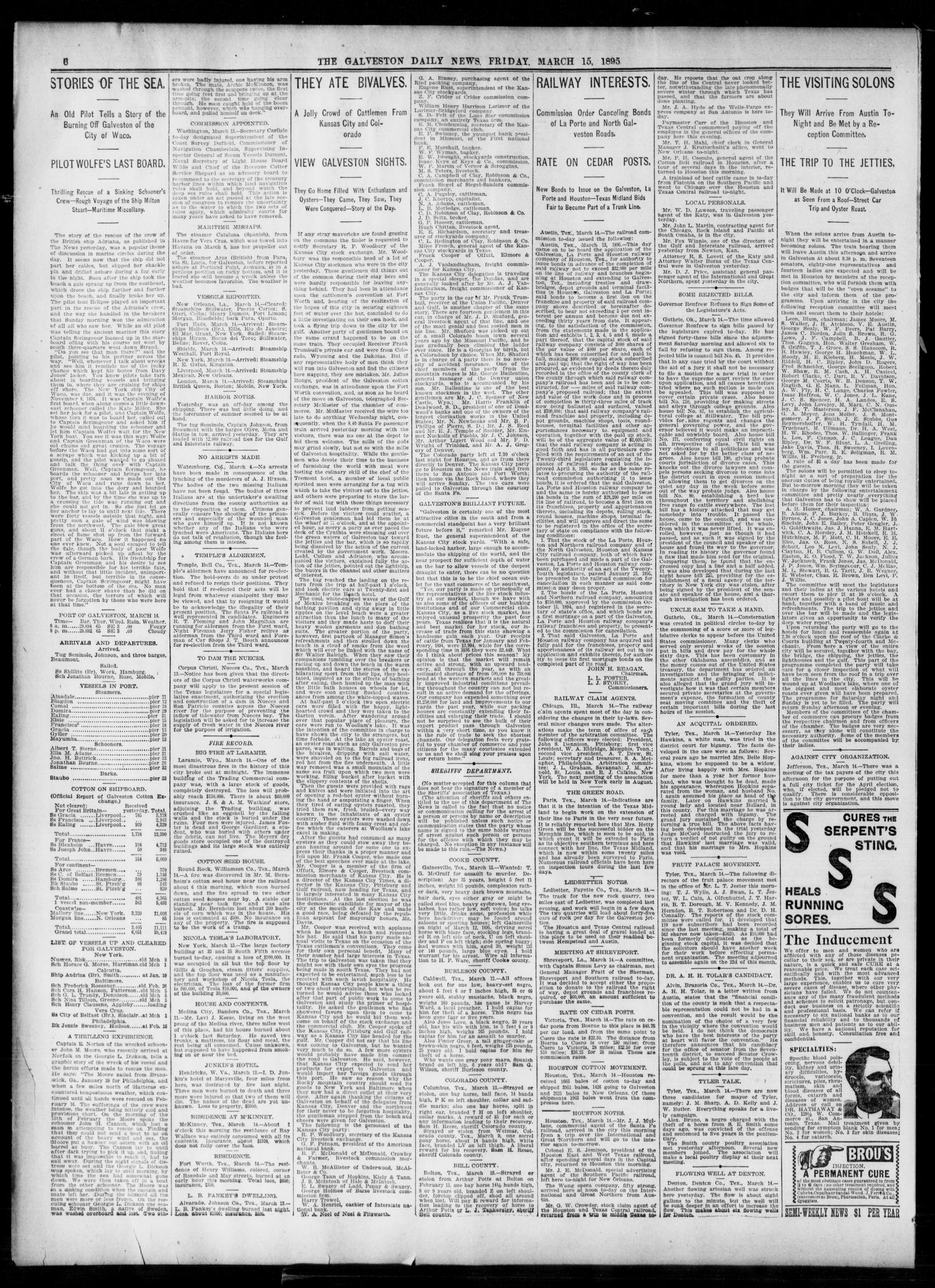 The Galveston Daily News. (Galveston, Tex.), Vol. 53, No. 356, Ed. 1 Friday, March 15, 1895
                                                
                                                    [Sequence #]: 6 of 8
                                                