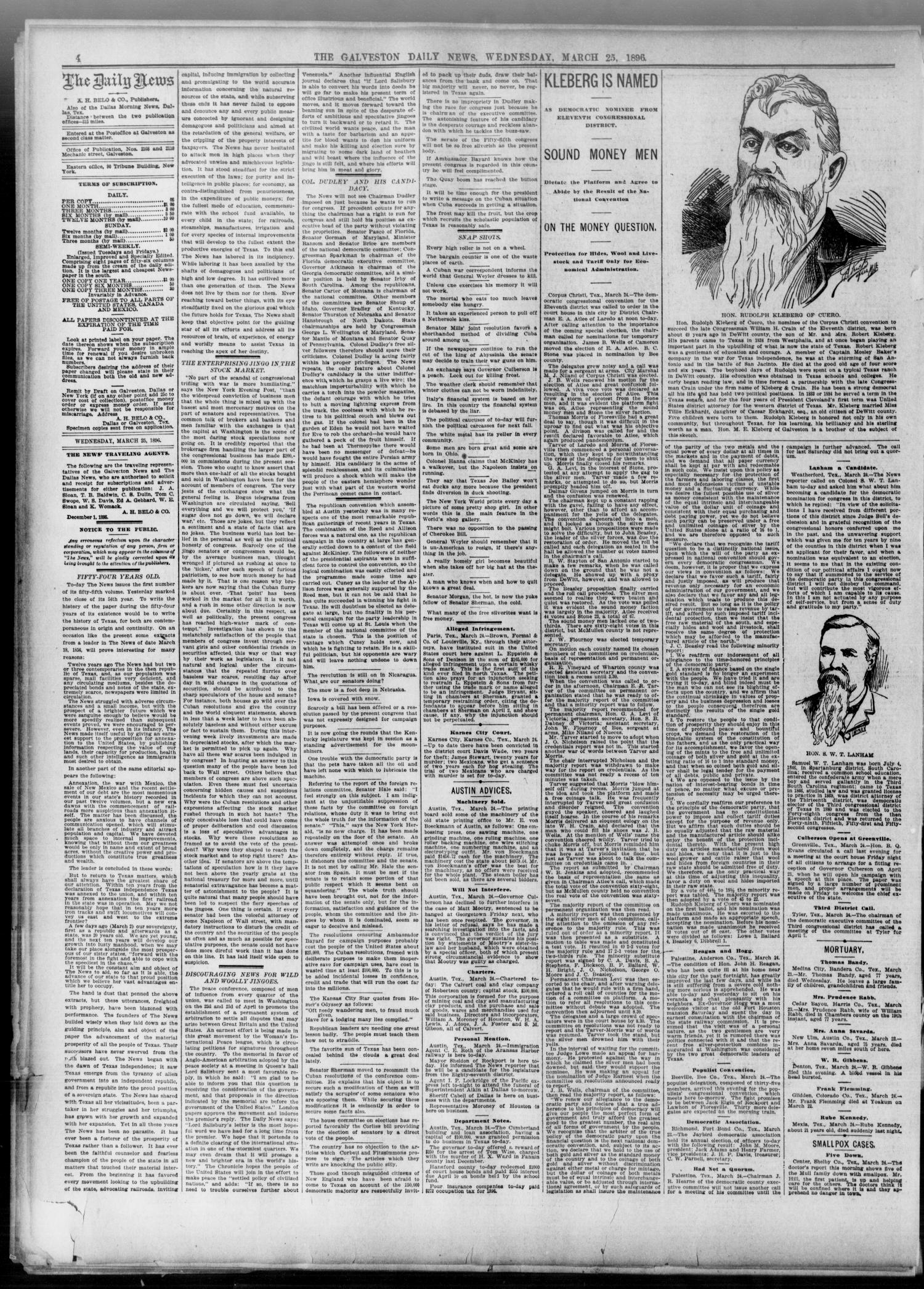 The Galveston Daily News. (Galveston, Tex.), Vol. 55, No. 1, Ed. 1 Wednesday, March 25, 1896
                                                
                                                    [Sequence #]: 4 of 8
                                                