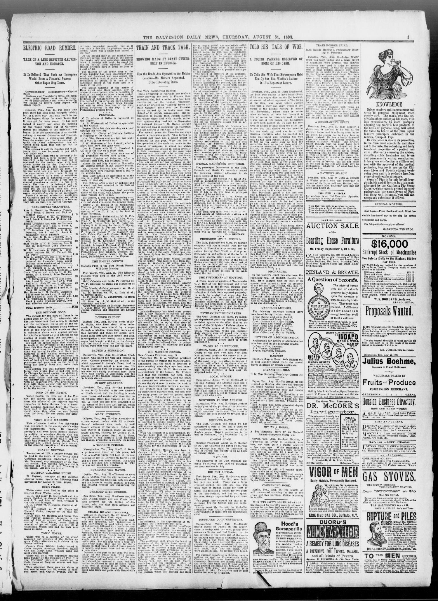 The Galveston Daily News. (Galveston, Tex.), Vol. 52, No. 161, Ed. 1 Thursday, August 31, 1893
                                                
                                                    [Sequence #]: 3 of 8
                                                
