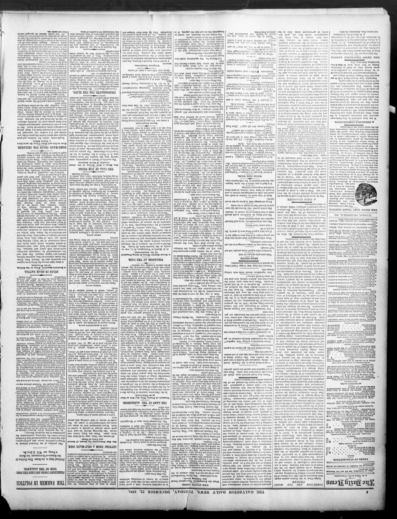 The Galveston Daily News. (Galveston, Tex.), Vol. 50, No. 273, Ed. 1 Tuesday, December 22, 1891
                                                
                                                    [Sequence #]: 4 of 8
                                                