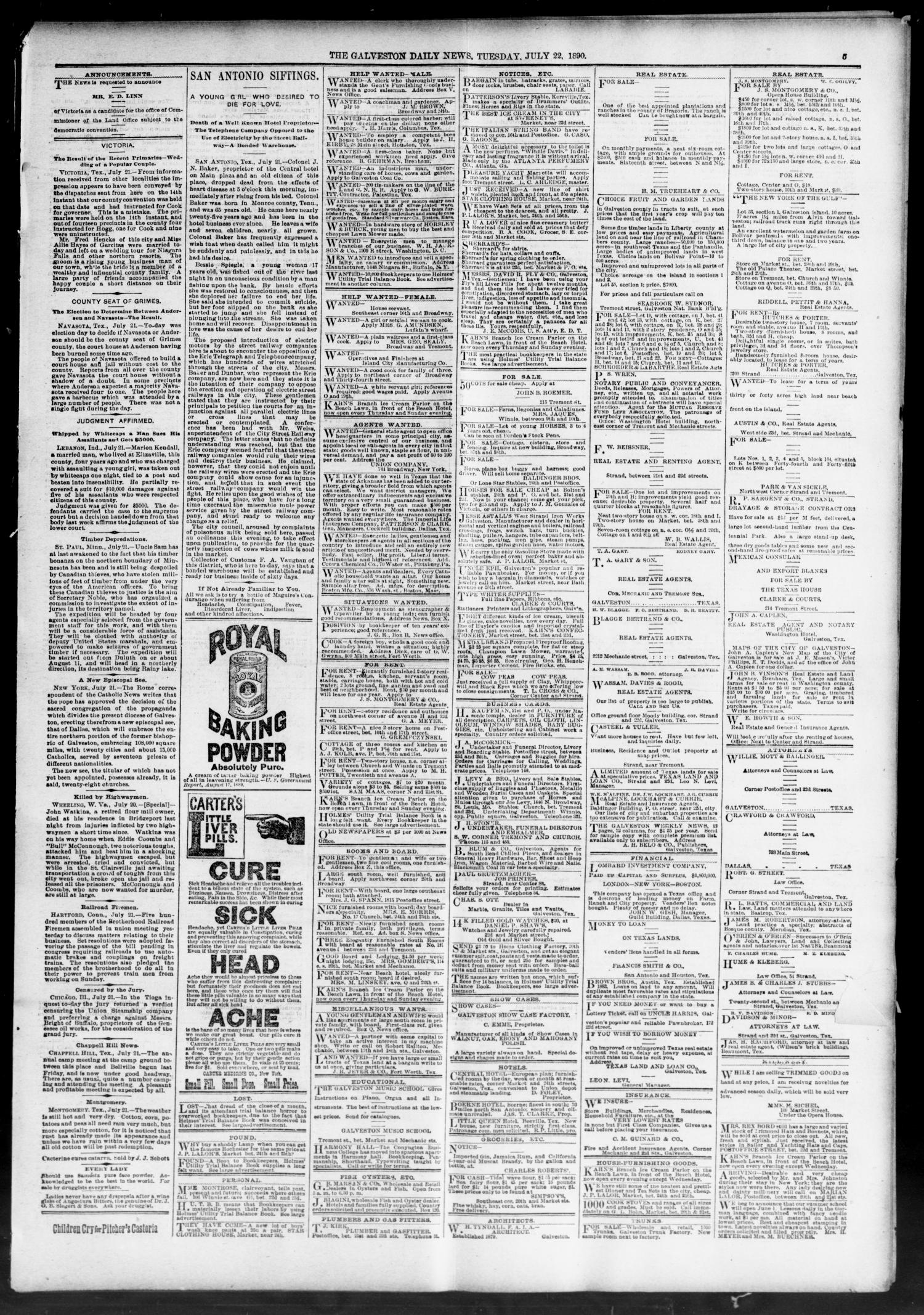 The Galveston Daily News. (Galveston, Tex.), Vol. 49, No. 85, Ed. 1 Tuesday, July 22, 1890
                                                
                                                    [Sequence #]: 5 of 8
                                                
