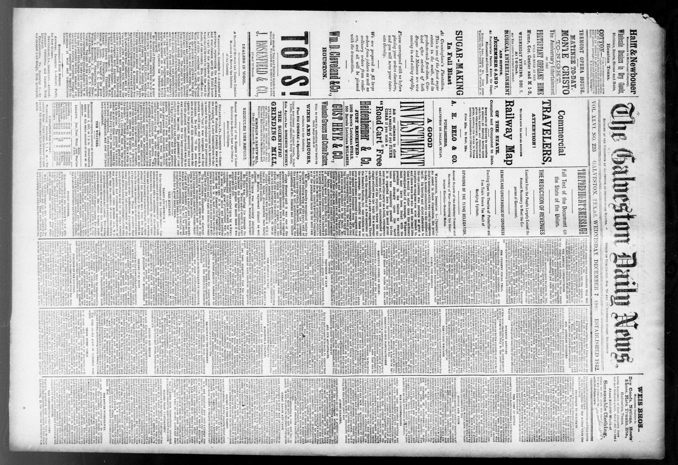 The Galveston Daily News. (Galveston, Tex.), Vol. 46, No. 225, Ed. 1 Wednesday, December 7, 1887
                                                
                                                    [Sequence #]: 1 of 8
                                                