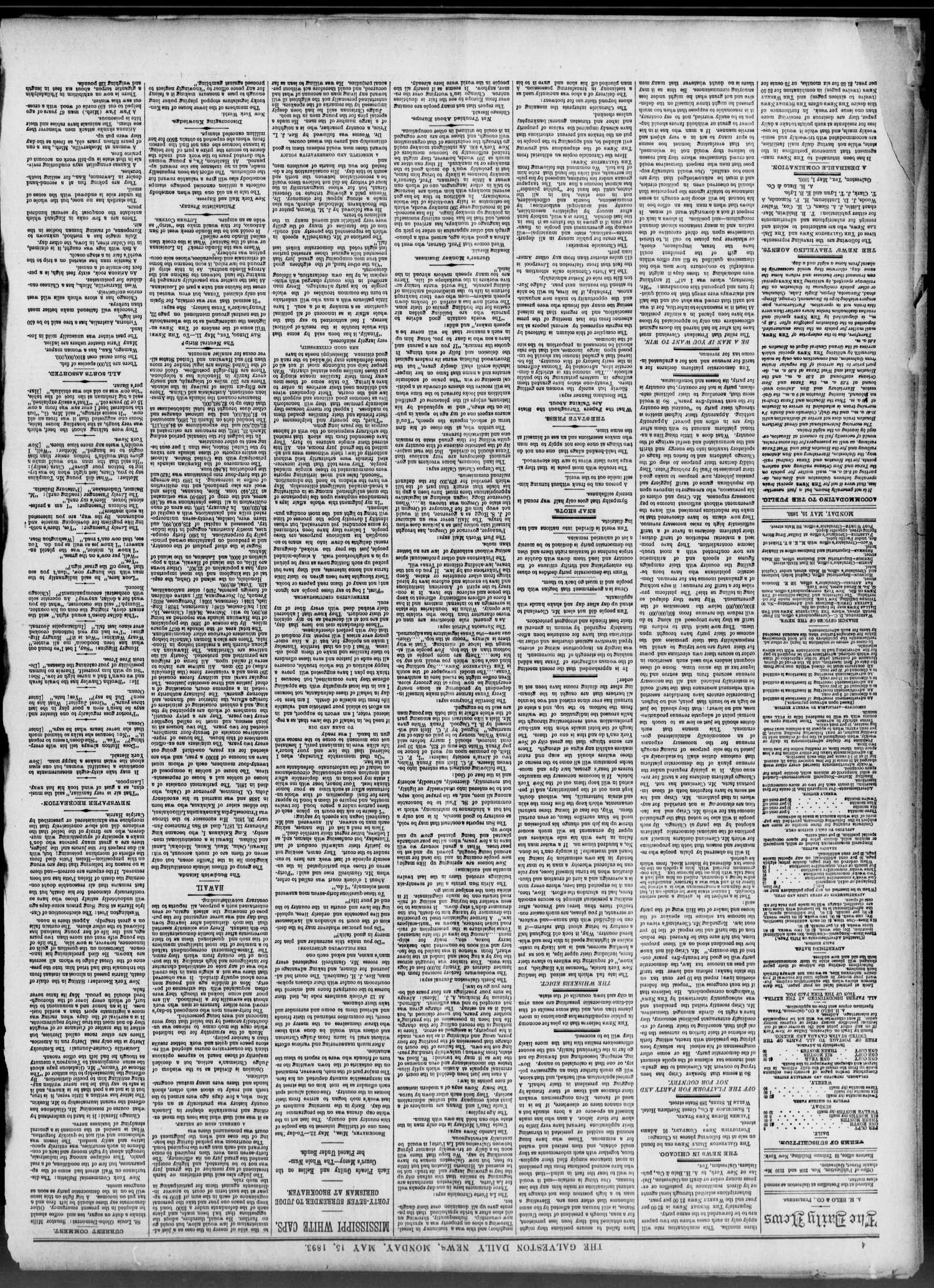 The Galveston Daily News. (Galveston, Tex.), Vol. 52, No. 53, Ed. 1 Monday, May 15, 1893
                                                
                                                    [Sequence #]: 4 of 8
                                                