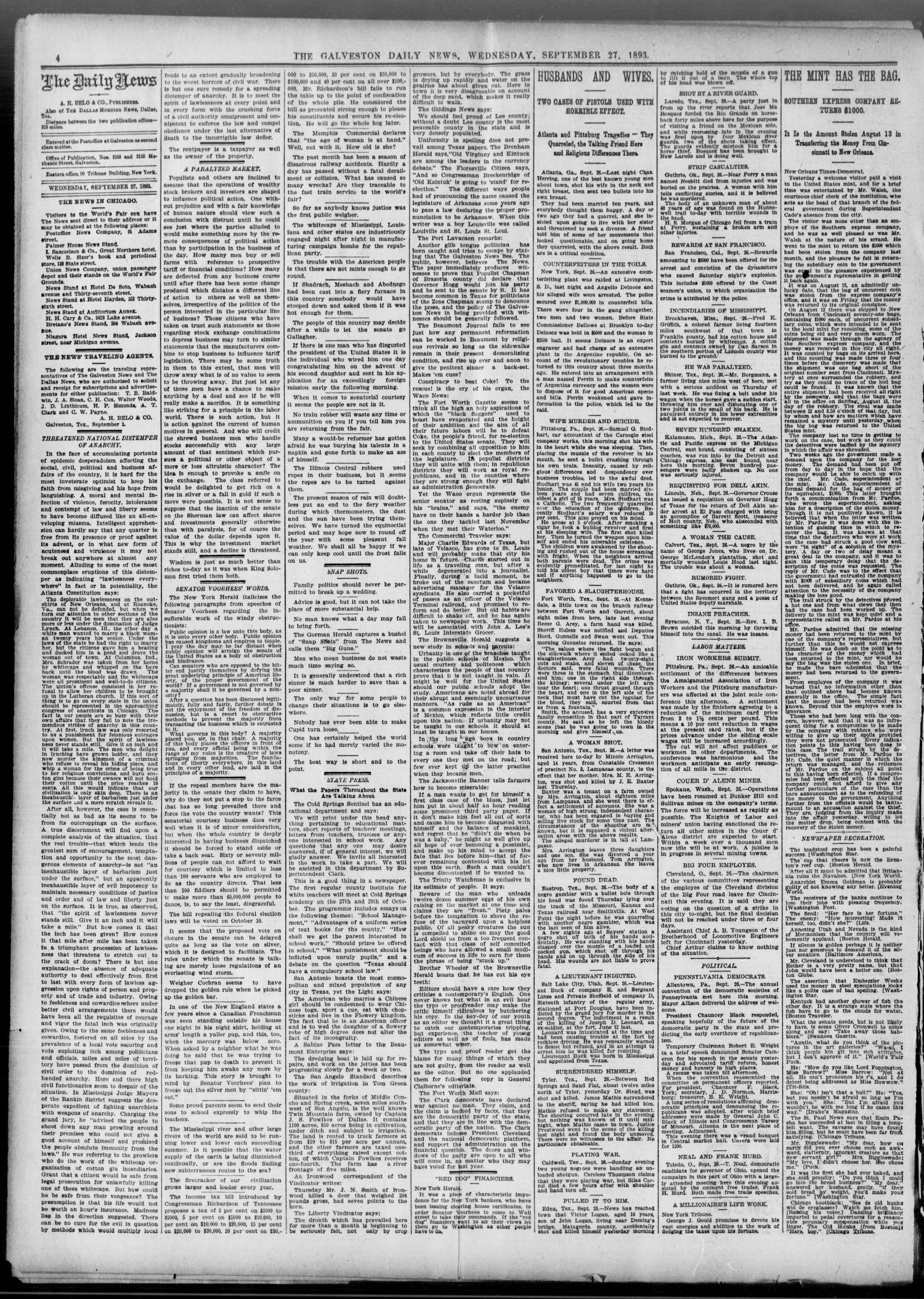 The Galveston Daily News. (Galveston, Tex.), Vol. 52, No. 188, Ed. 1 Wednesday, September 27, 1893
                                                
                                                    [Sequence #]: 4 of 8
                                                