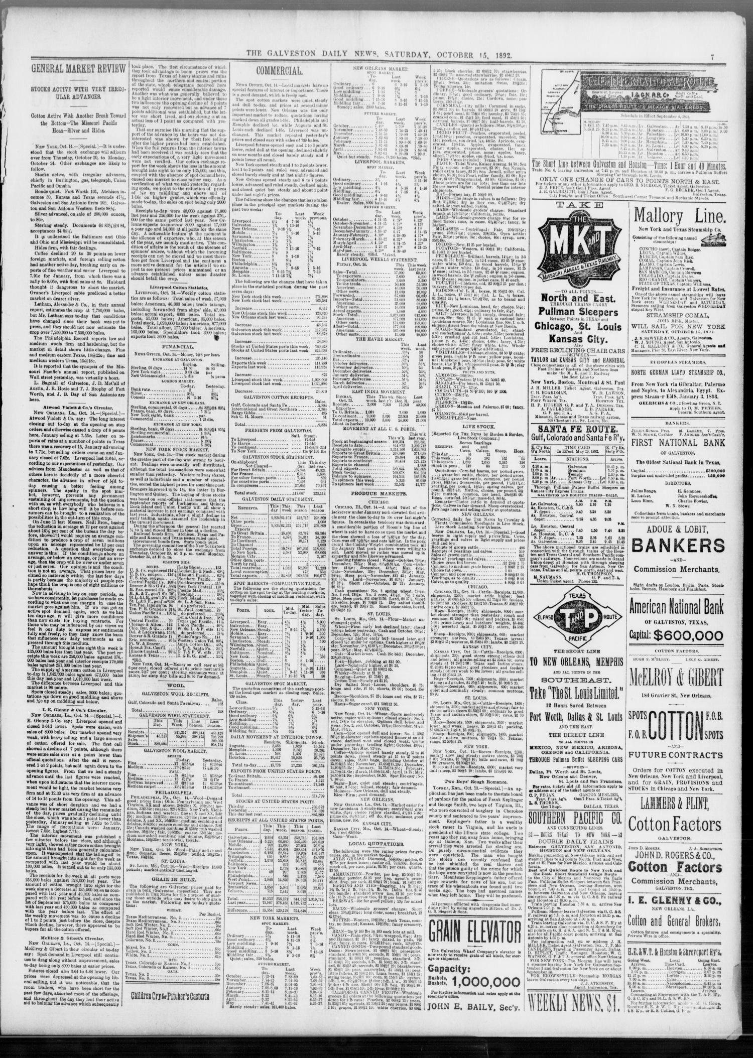 The Galveston Daily News. (Galveston, Tex.), Vol. 51, No. 205, Ed. 1 Saturday, October 15, 1892
                                                
                                                    [Sequence #]: 7 of 8
                                                