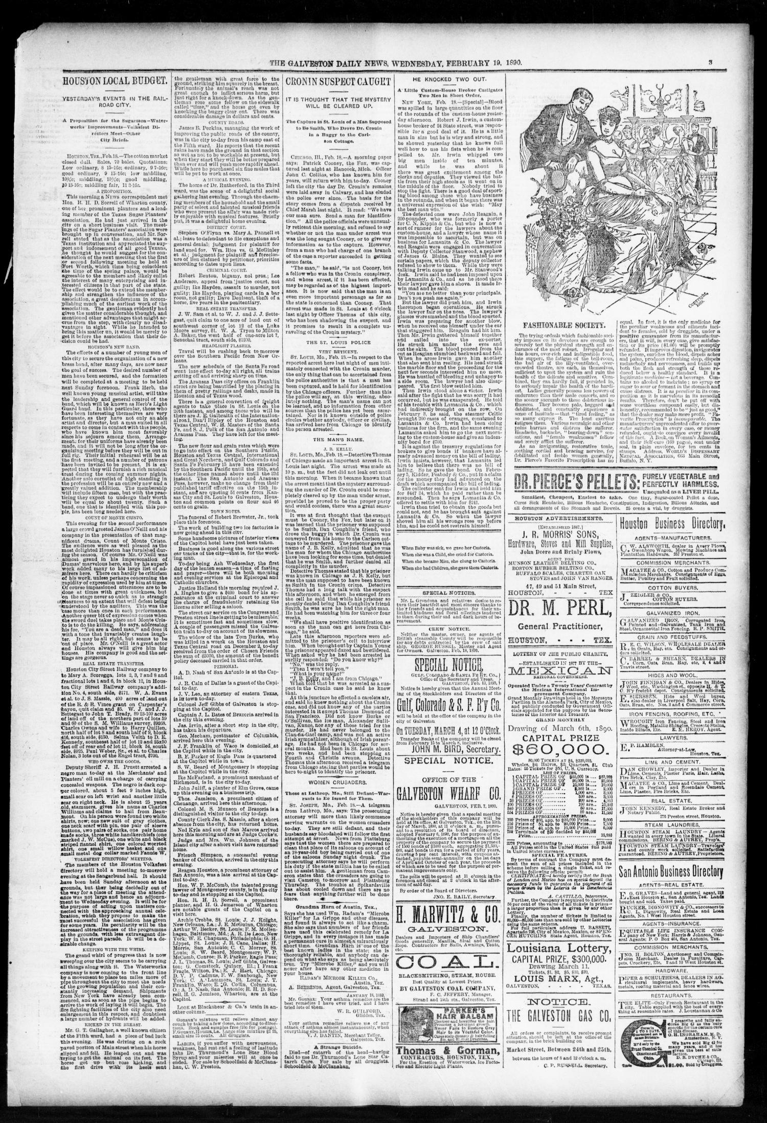 The Galveston Daily News. (Galveston, Tex.), Vol. 48, No. 298, Ed. 1 Wednesday, February 19, 1890
                                                
                                                    [Sequence #]: 3 of 8
                                                