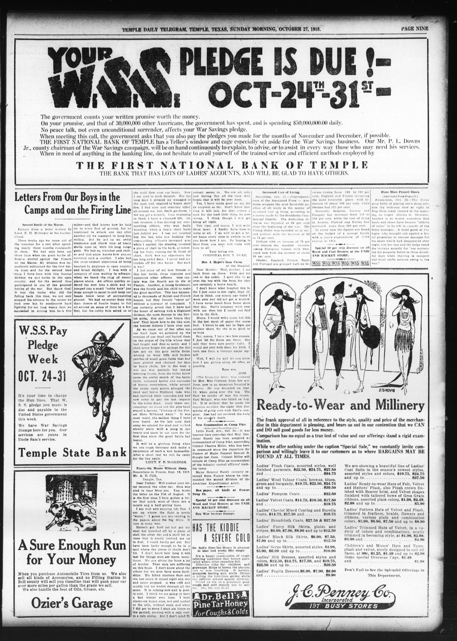 Temple Daily Telegram (Temple, Tex.), Vol. 11, No. 342, Ed. 1 Sunday, October 27, 1918
                                                
                                                    [Sequence #]: 9 of 12
                                                