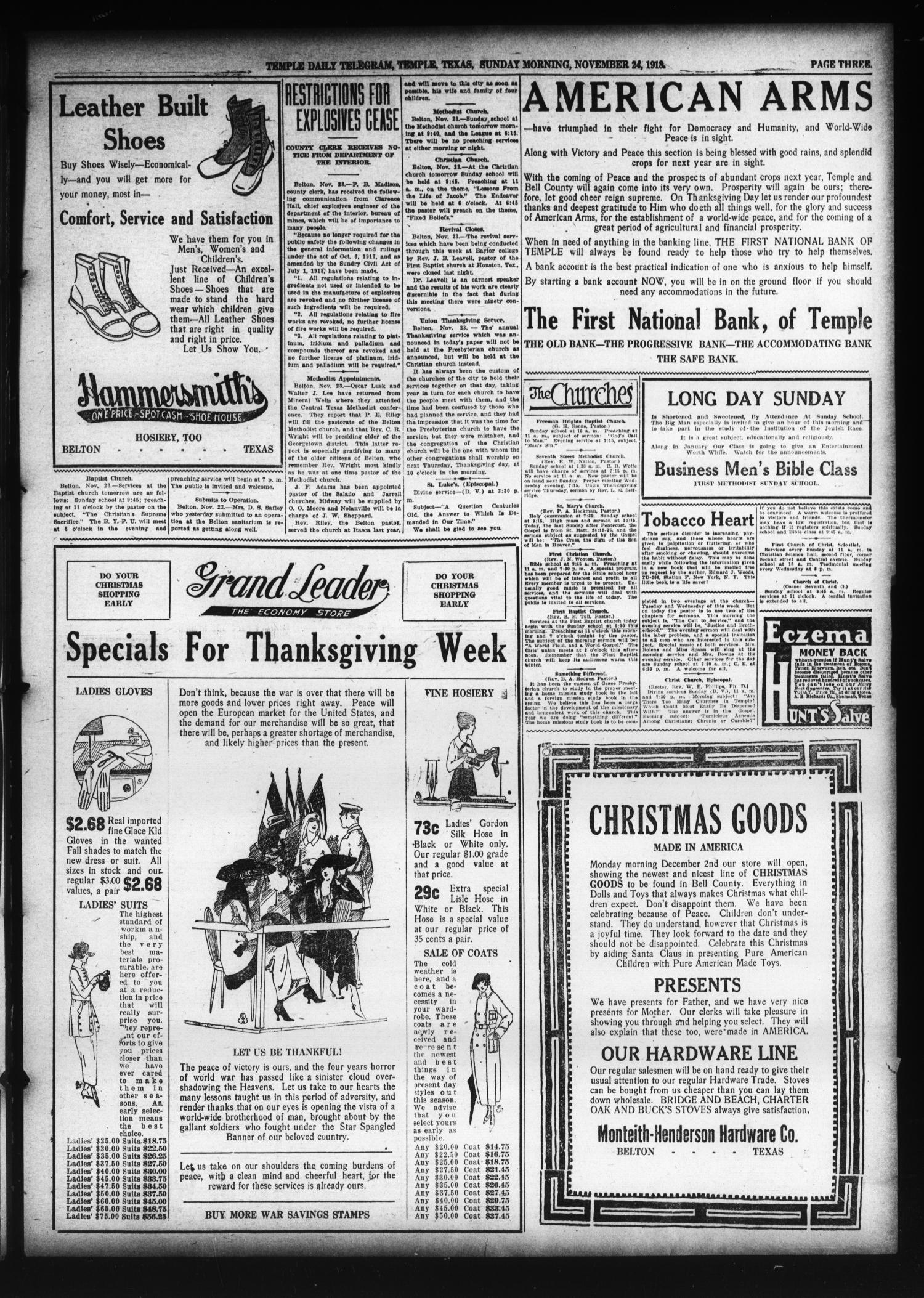Temple Daily Telegram (Temple, Tex.), Vol. 12, No. 6, Ed. 1 Sunday, November 24, 1918
                                                
                                                    [Sequence #]: 3 of 16
                                                