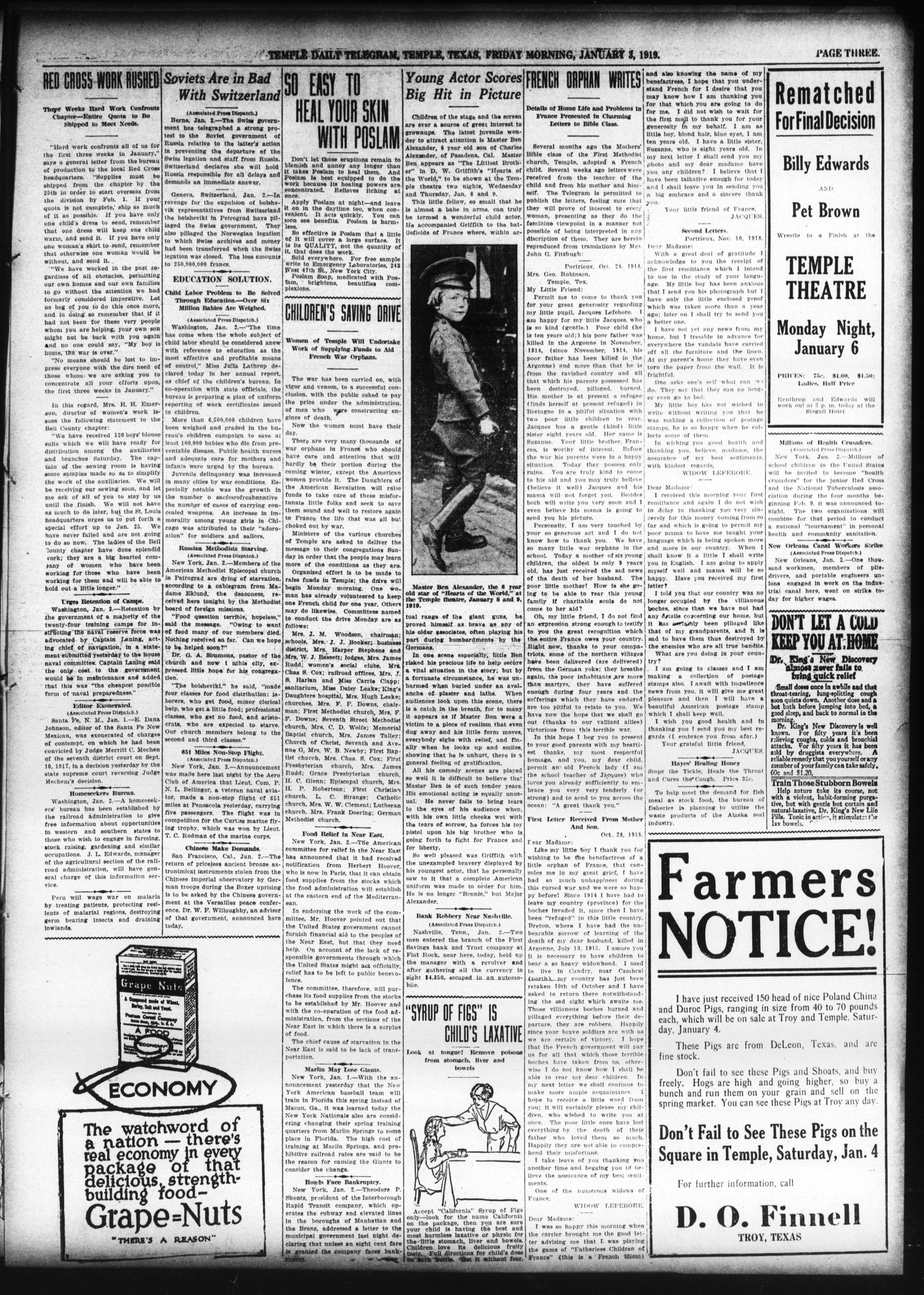 Temple Daily Telegram (Temple, Tex.), Vol. 12, No. 45, Ed. 1 Friday, January 3, 1919
                                                
                                                    [Sequence #]: 3 of 16
                                                