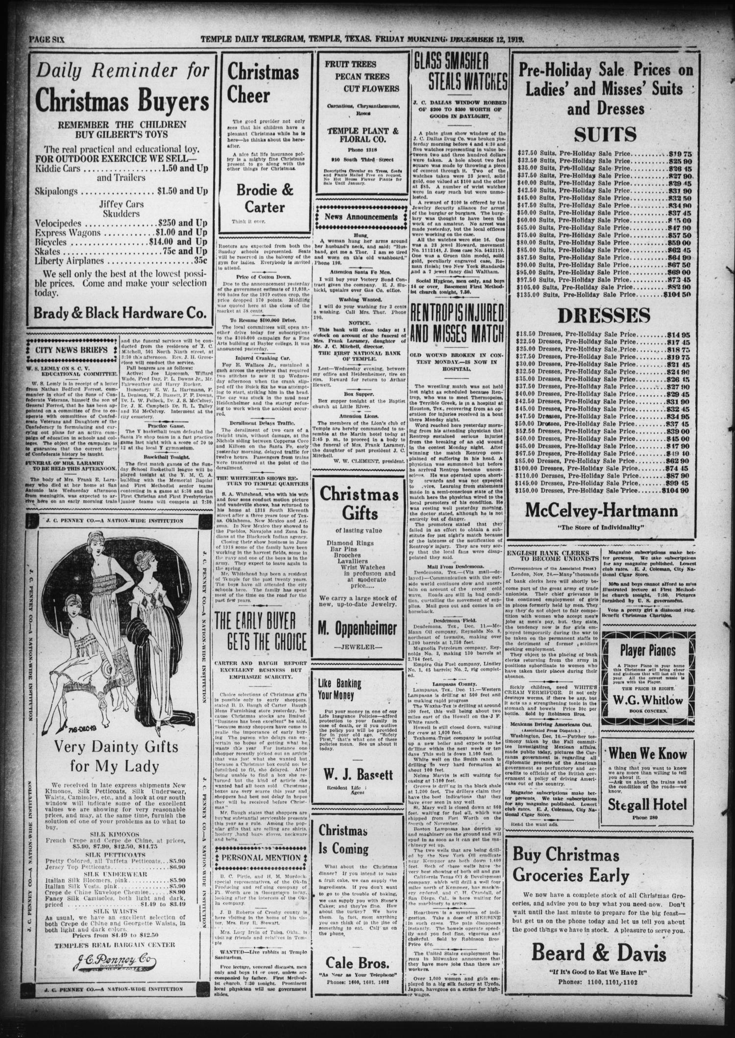 Temple Daily Telegram (Temple, Tex.), Vol. 13, No. 24, Ed. 1 Friday, December 12, 1919
                                                
                                                    [Sequence #]: 6 of 16
                                                