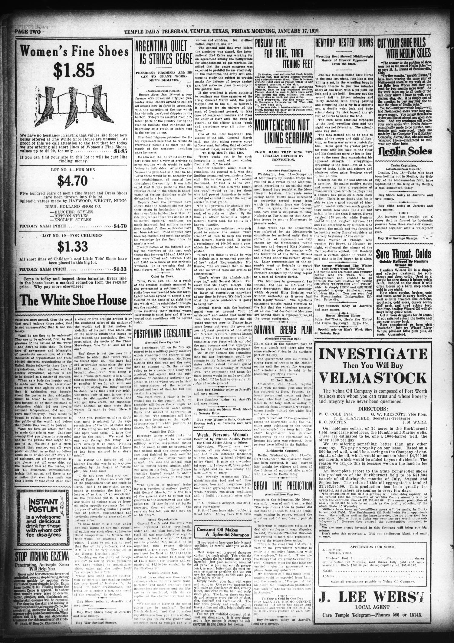 Temple Daily Telegram (Temple, Tex.), Vol. 12, No. 59, Ed. 1 Friday, January 17, 1919
                                                
                                                    [Sequence #]: 2 of 10
                                                