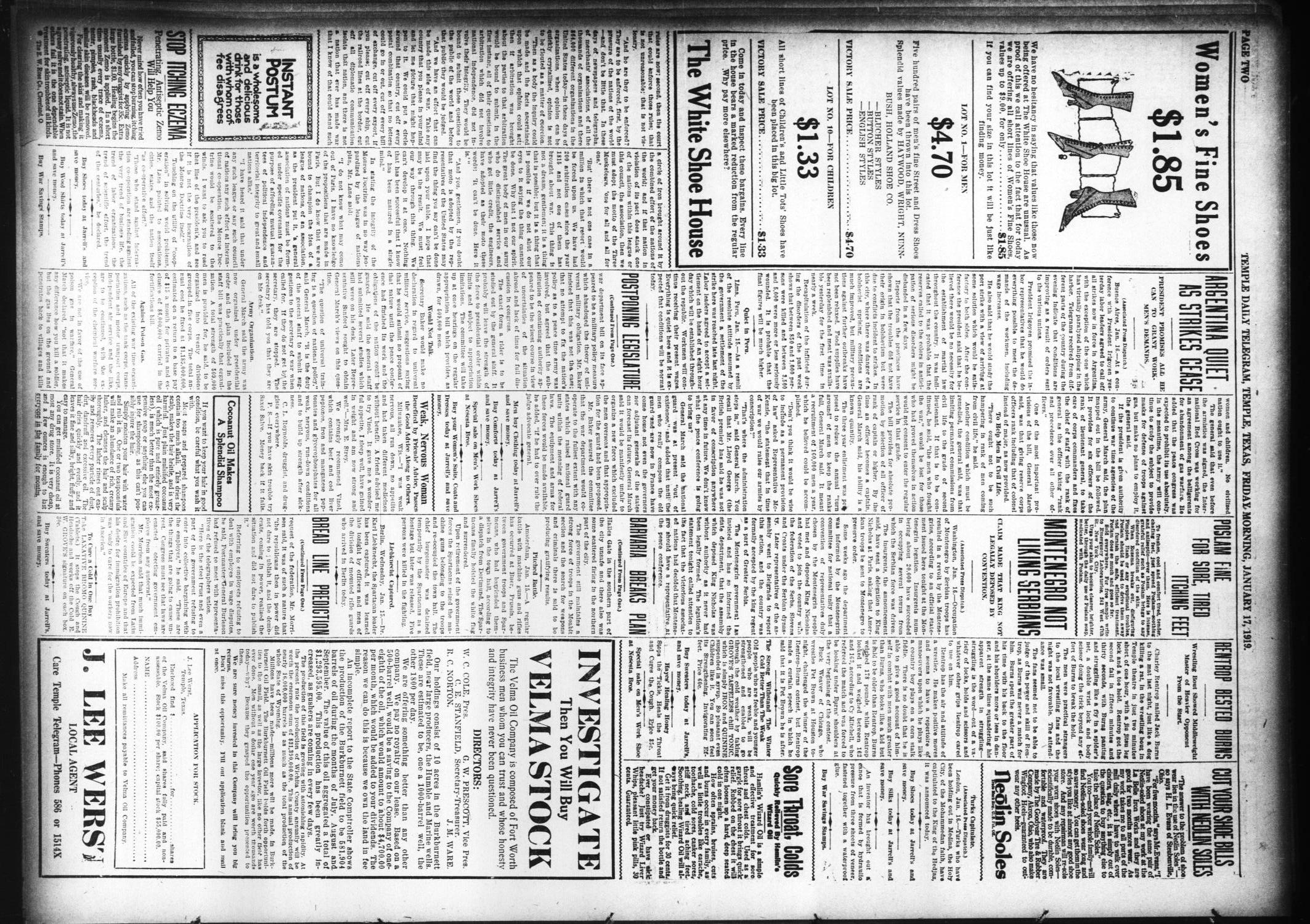Temple Daily Telegram (Temple, Tex.), Vol. 12, No. 59, Ed. 1 Friday, January 17, 1919
                                                
                                                    [Sequence #]: 2 of 10
                                                