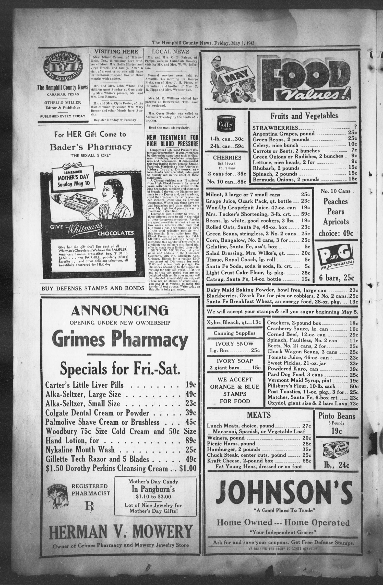 The Hemphill County News (Canadian, Tex), Vol. 4, No. 33, Ed. 1, Friday, May 1, 1942
                                                
                                                    2
                                                