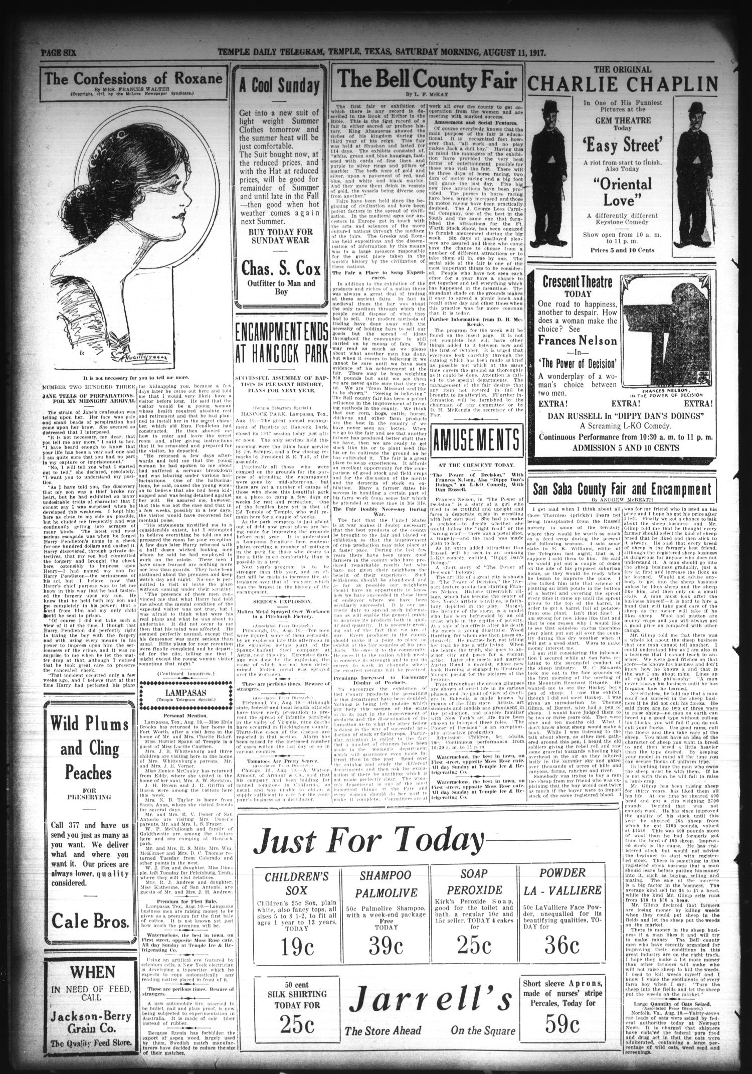 Temple Daily Telegram (Temple, Tex.), Vol. 10, No. 265, Ed. 1 Saturday, August 11, 1917
                                                
                                                    [Sequence #]: 6 of 6
                                                