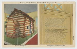 Primary view of object titled '[Postcard of Lincoln's Birthplace]'.