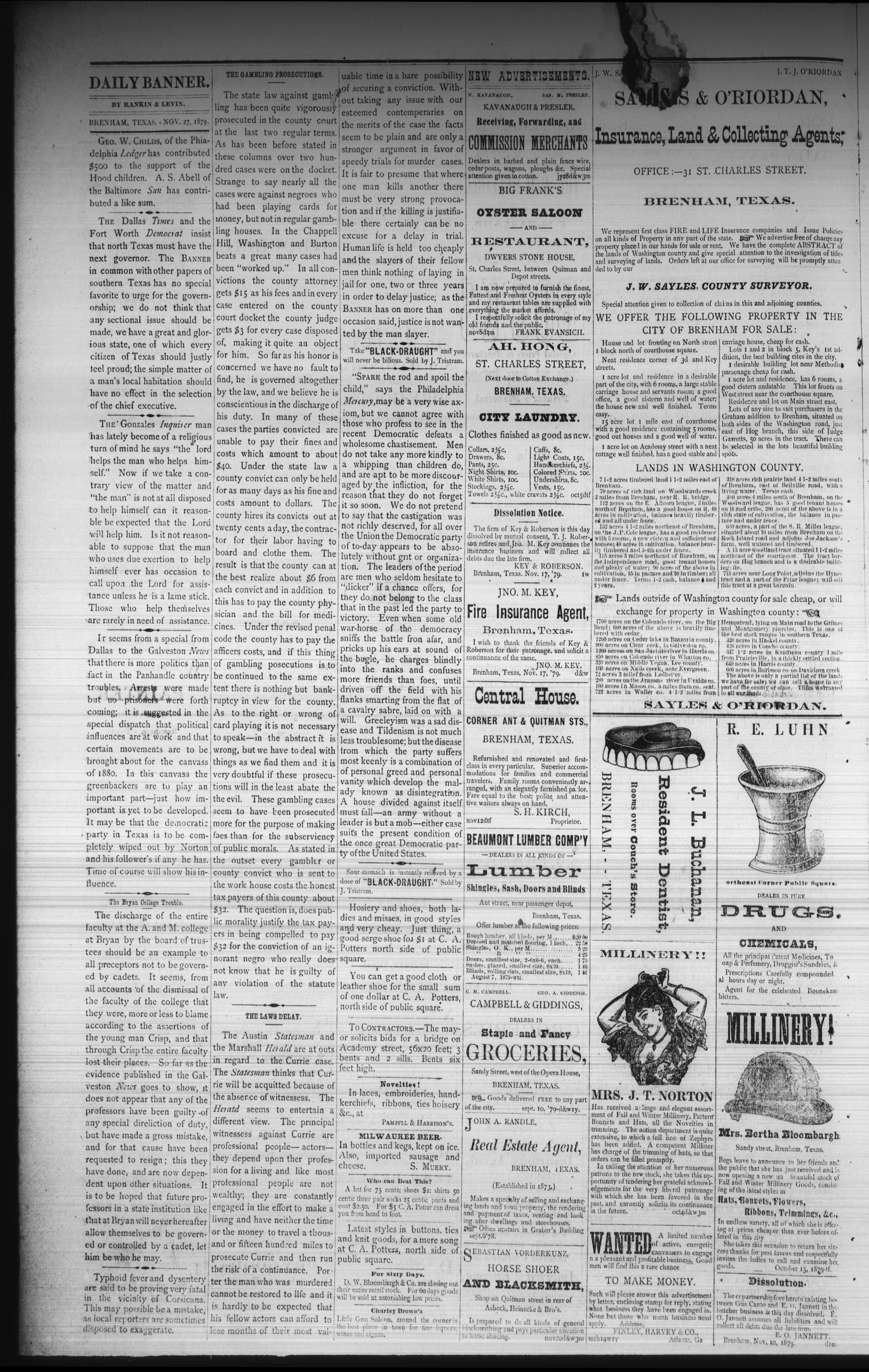 The Daily Banner. (Brenham, Tex.), Vol. 4, No. 283, Ed. 1 Thursday, November 27, 1879
                                                
                                                    [Sequence #]: 2 of 4
                                                
