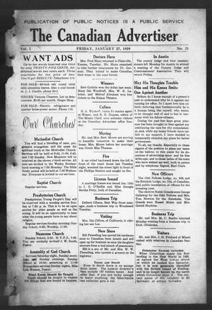 Primary view of The Canadian Advertiser (Canadian, Tex), Vol. 1, No. 21, Ed. 1, Friday, January 27, 1939