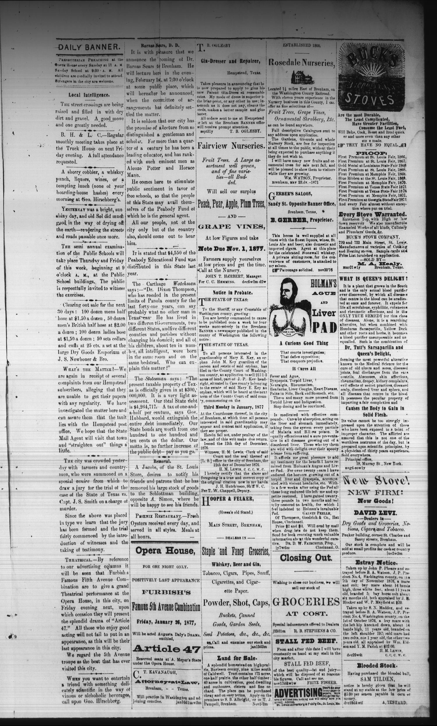 The Daily Brenham Banner. (Brenham, Tex.), Vol. 2, No. 20, Ed. 1 Wednesday, January 24, 1877
                                                
                                                    [Sequence #]: 3 of 4
                                                