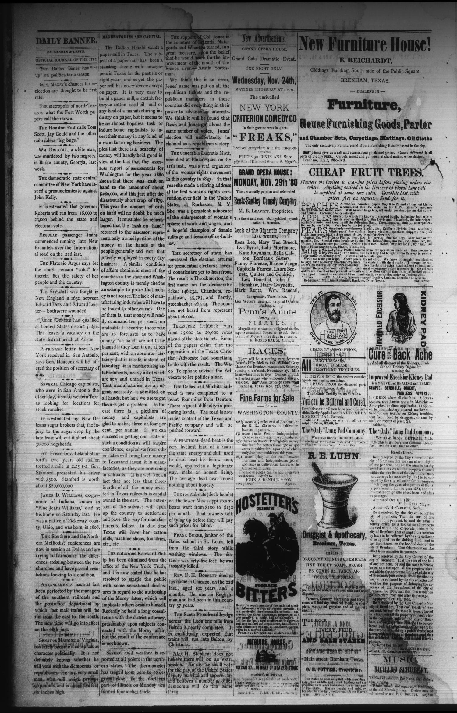 The Daily Banner. (Brenham, Tex.), Vol. 5, No. 287, Ed. 1 Wednesday, November 24, 1880
                                                
                                                    [Sequence #]: 2 of 4
                                                