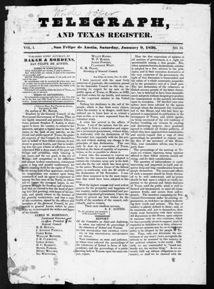 Primary view of object titled 'Telegraph and Texas Register (San Felipe de Austin [i.e. San Felipe], Tex.), Vol. 1, No. 12, Ed. 1, Saturday, January 9, 1836'.