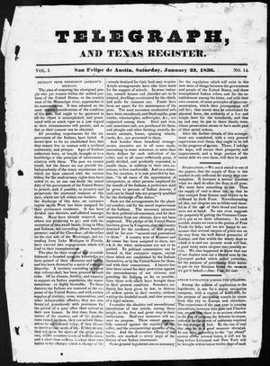 Primary view of object titled 'Telegraph and Texas Register (San Felipe de Austin [i.e. San Felipe], Tex.), Vol. 1, No. 14, Ed. 1, Saturday, January 23, 1836'.